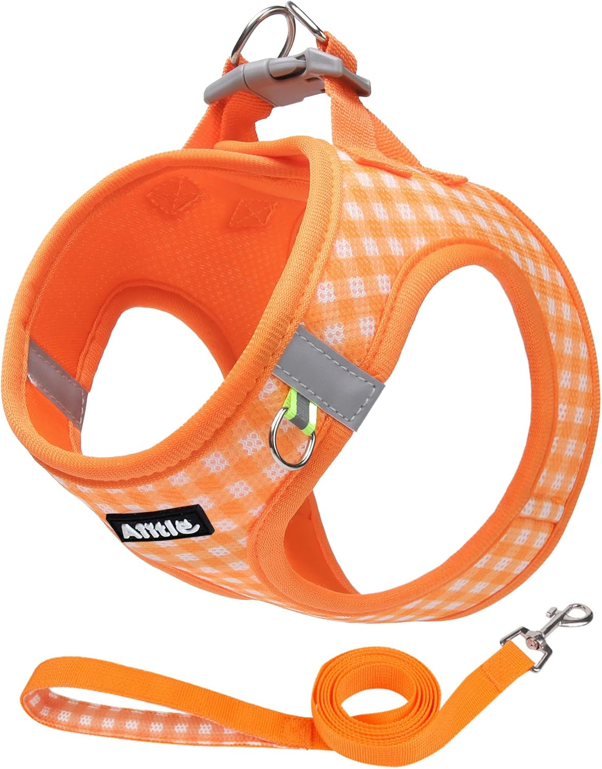 AIITLE No-Pull Pet Harness with a Leash, Plaid Comfort Padded Vest, Step in Dog Harness, Reflective Bands, Soft Breathable Pet Supplies, for Small and Medium Dogs and Cats Yellow S