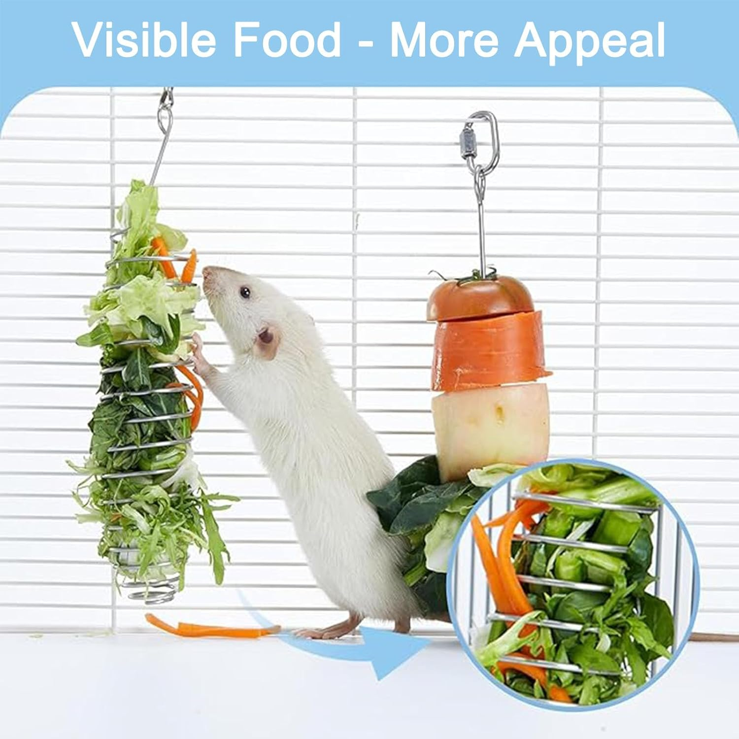 2Pcs Stainless Steel Rat Foraging Toys - Hanging Puzzle Feeder for Fancy Mice, Rodents & Parakeets - Fruit/Veggie Holder Cage Accessories image number 3