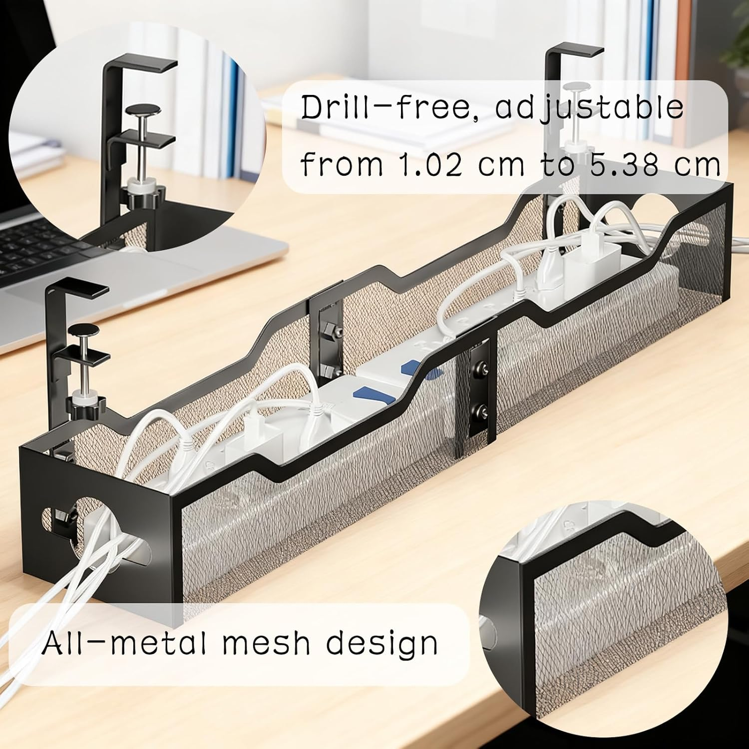 Cable Management, 80Cm No-Drill Cable Management Tray with Secure Clamps, under Desk Wire Holder for Home Office & Gaming Setups, Scratch-Resistant