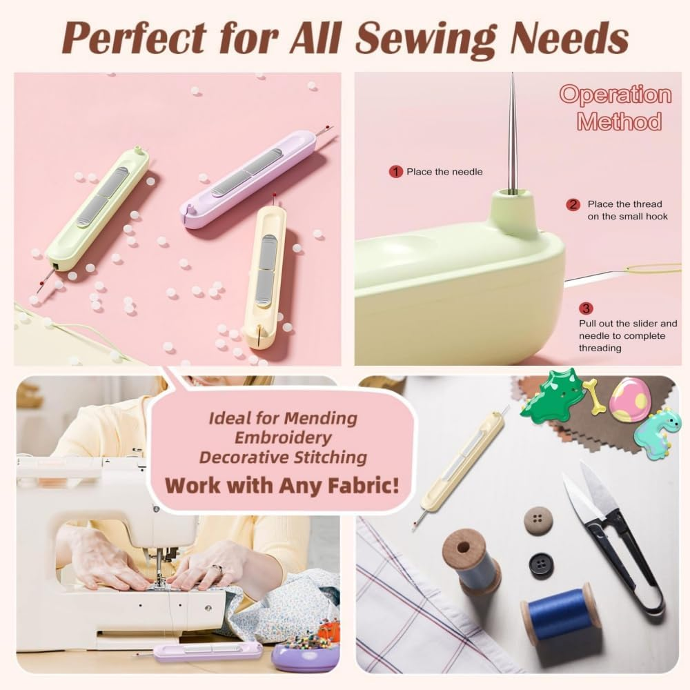 3Pcs 2 in 1 Needle Threader Seam Ripper Tool, Thread Remover Tool for Hand Sewing, Cross Stitch, Embroidery and Thread Removal (3 Colours) image number 4