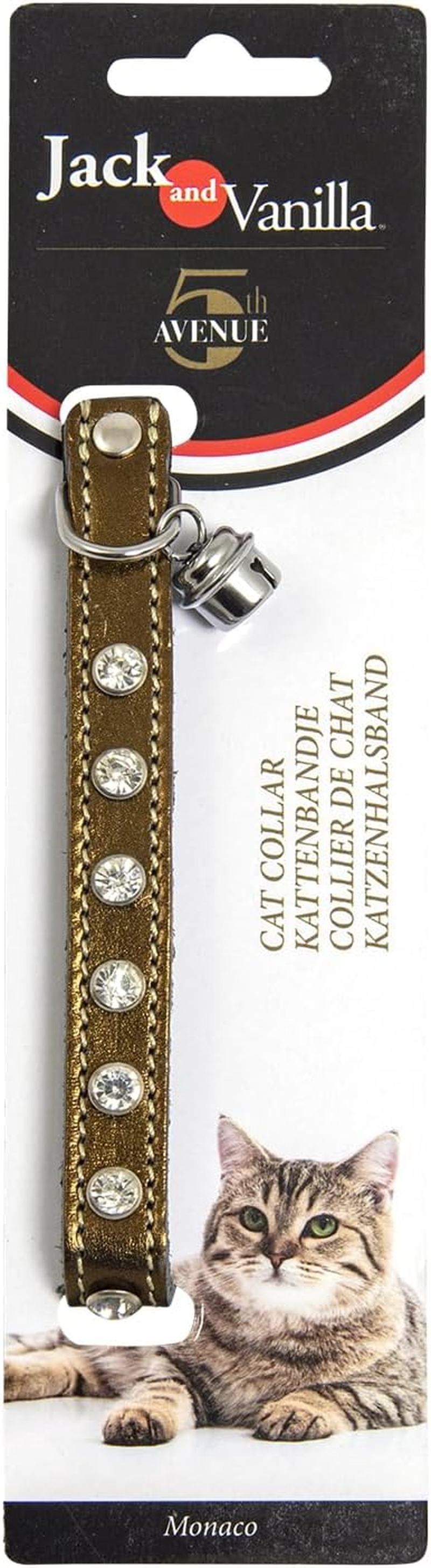 JACK and VANILLA, Elegant Gold Cat Collar, Adjustable and Secure, Designed for the Comfort and Safety of Your Pet, Size 14 Mm X 30 Cm, Gold Colour, Monaco Model