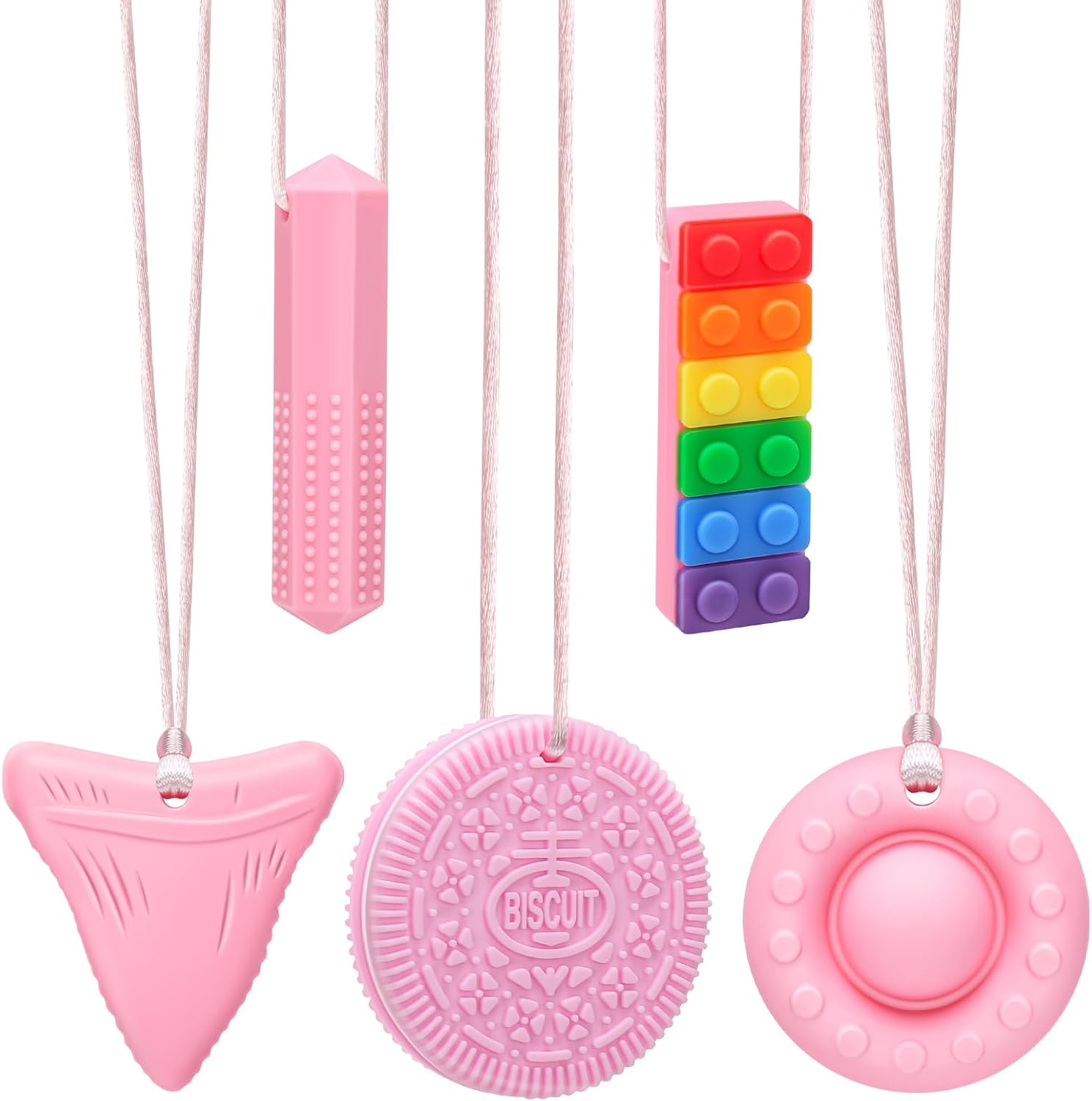 Chew Necklaces for Sensory Kids, 5 Pack Chew Toys Teething for Sensory Kids, Made from Food Grade Silicone for for Autistic, ADHD, Oral Motor Boys and Girls Children (Rainbow Color) image number 4