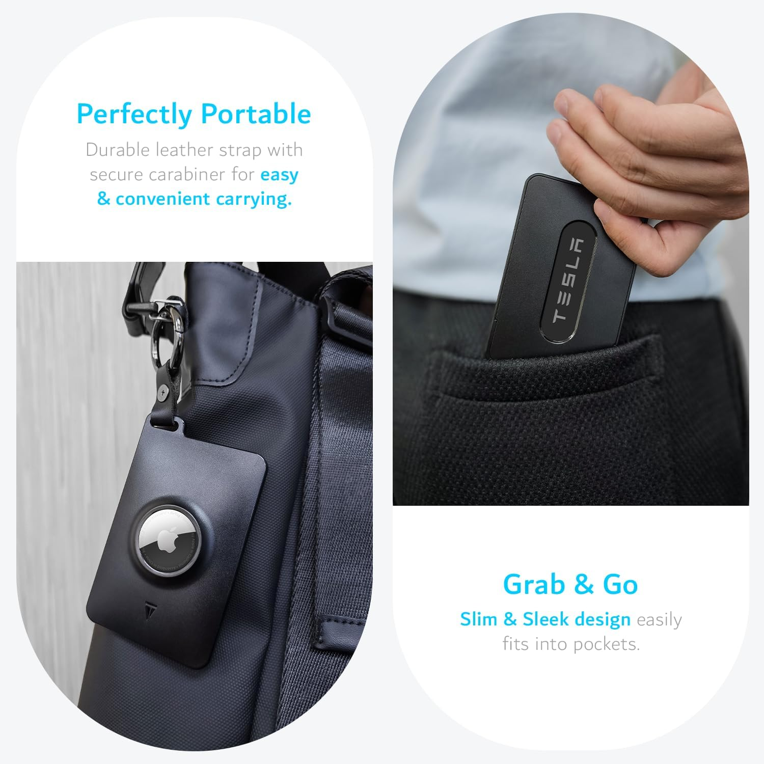 TUDIA Card Holder Case Designed for Tesla Key Card with Airtag Slot - [2 Pack] Keycard Cover for Model 3 Y S X Cybertruck with Carabiner & Scratch-Resistant Protective Card Film (Black) image number 6