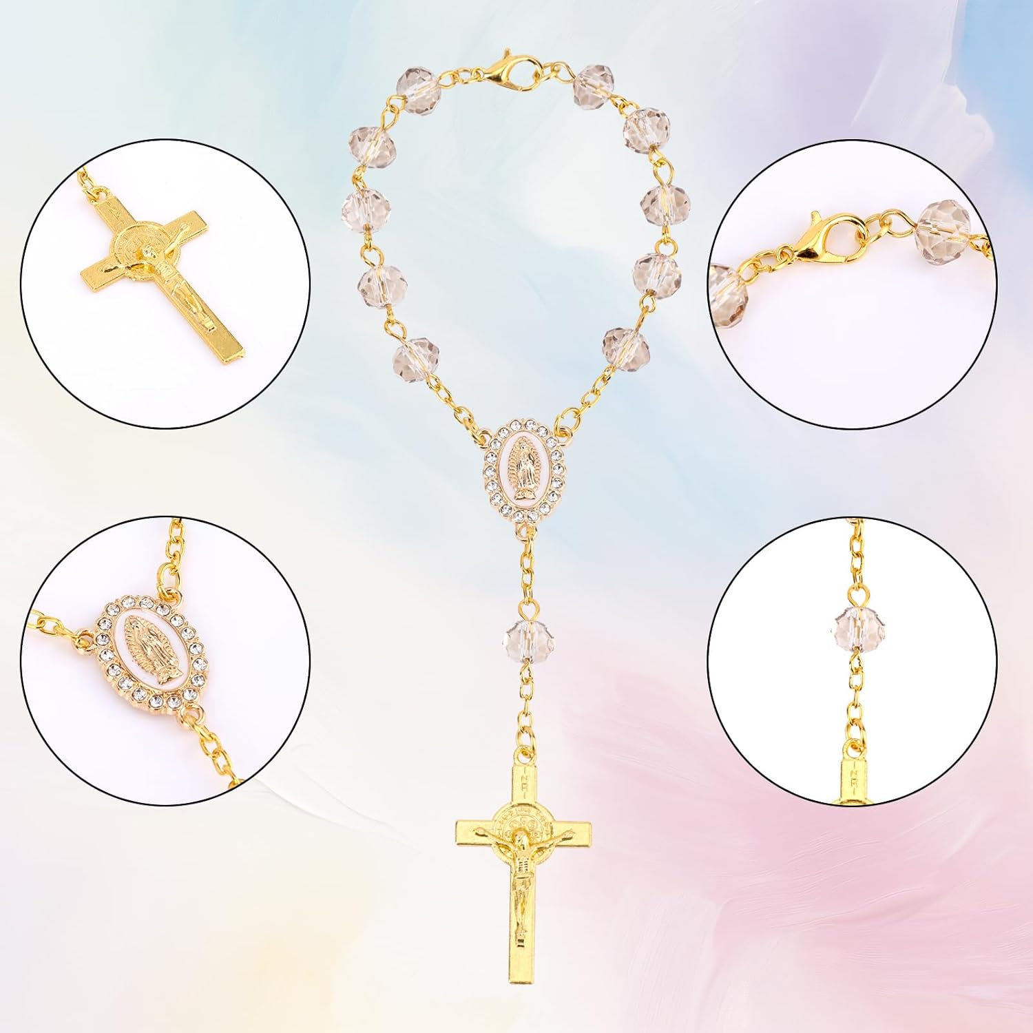 Rosary for Car Mirror Hanging, Stylish Car Rear View Mirror Accessories Catholic Rosary Hanging Ornament for Wedding Favors Baptism First Communion (Gray) - Purple image number 2