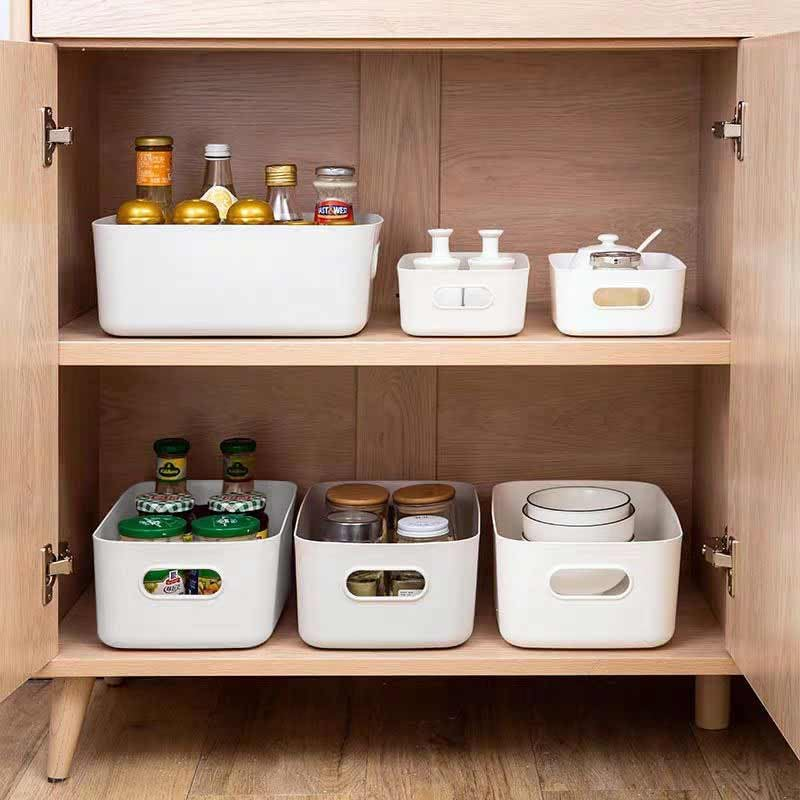 White Plastic Storage Baskets 12 Pack, Small Pantry Baskets for Organizing, Organizer Basket Bins for Shelves, Organizer and Storage for Bathroom, Bedrooms, Kitchens