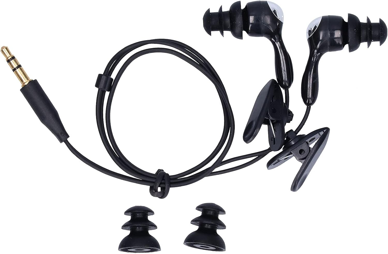 Waterproof Sports Short Cable Headphones for Swimming and Underwater Activities, In-Ear Style, Noise Cancel Ling Earbuds for MP3 Players (Black)