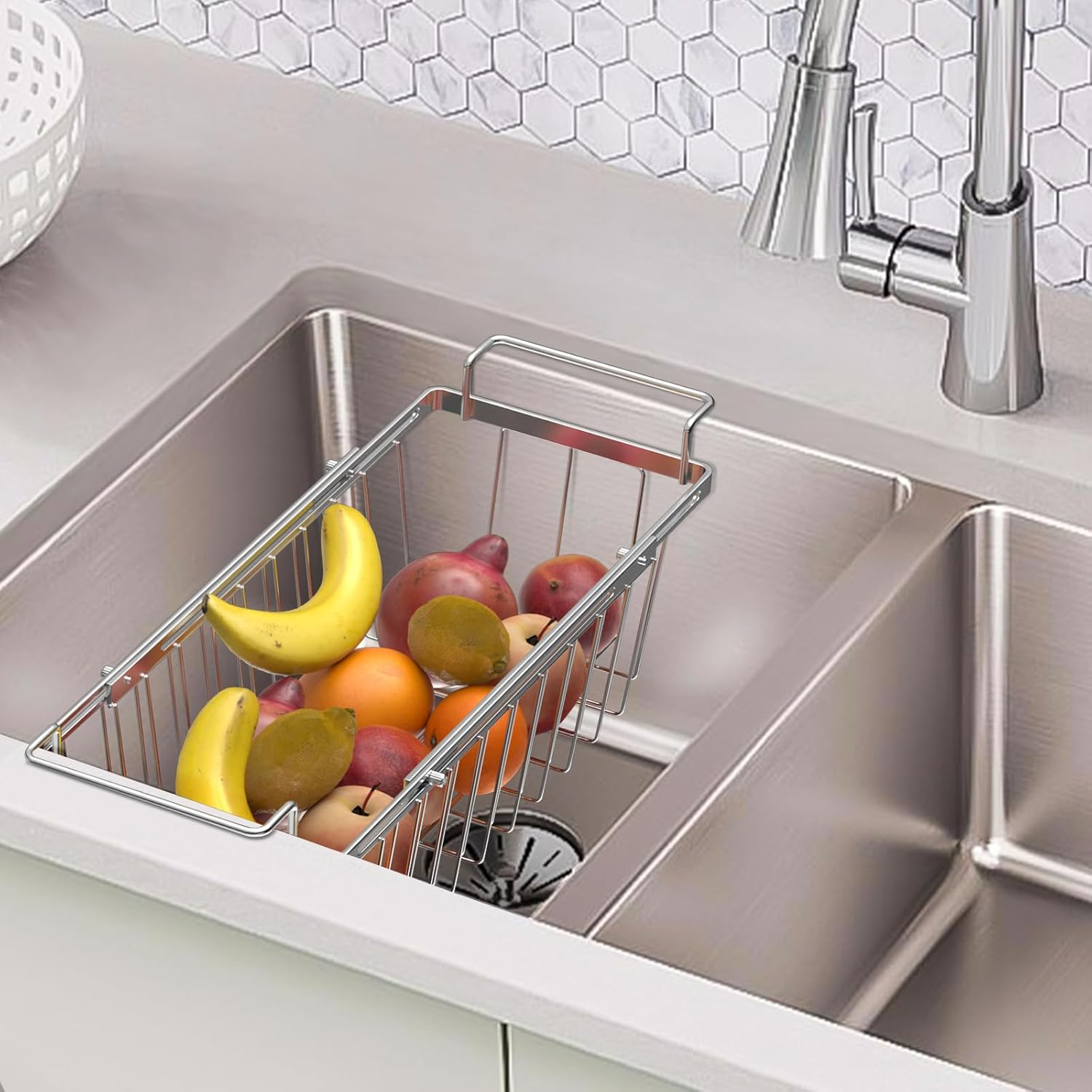 Orgneas Freezer Baskets for Chest Freezer, Expandable Deep Freezer Organizer Bins Wire Basket Storage Adjustable from 16.5'' to 26.5'', Stainless Steel over the Sink Dish Drying Rack for Kitchen - 2Pcs image number 5