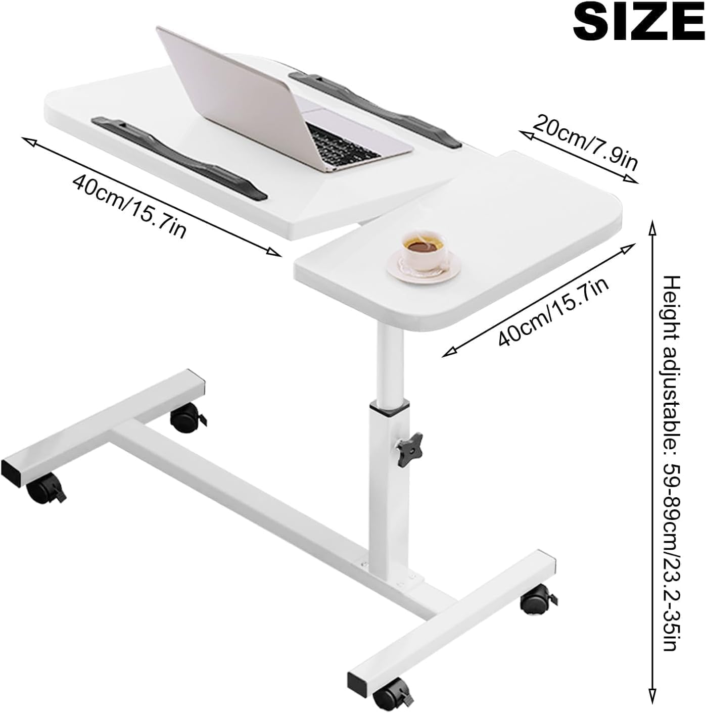60 * 40Cm Lifting and Rotating Laptop Desk for Home and Office, Movable Bedside Table with Rollers, Adjustable Computer Stand, Sofa Side Table, Coffee Table (Adjustable Rotary Table Top)