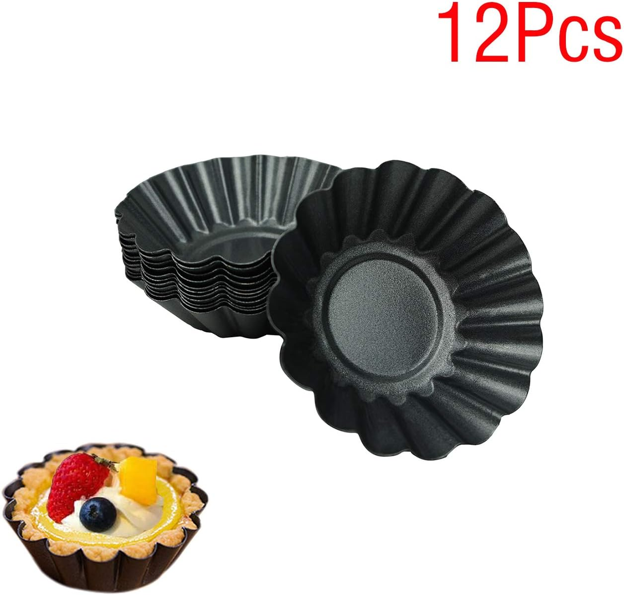 12 Pack Egg Tart Pan, Non-Stick Carbon Steel Tartlet Tins, Mini Pie Mould, Muffin Cupcake Pudding Baking Cup Maker - for Pies, Chinese Egg Tart, Cakes (Big Size 3"X 0.9") image number 4