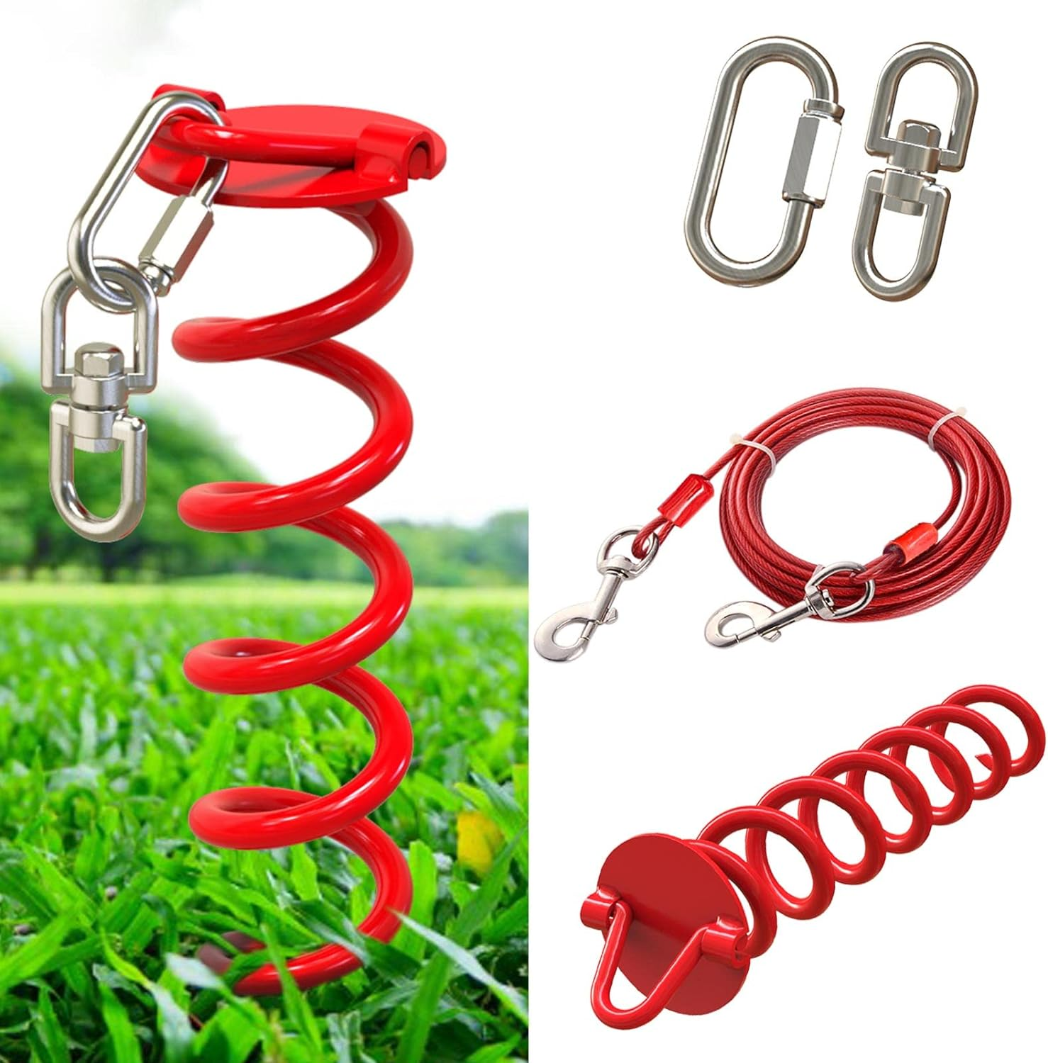 Tie Out Cable and Stake - 360&deg; No Tangle Spiral Yard Stake and Leash for Small to Large Dogs up to 125 Lbs - Chain for Yard Camping Park image number 5