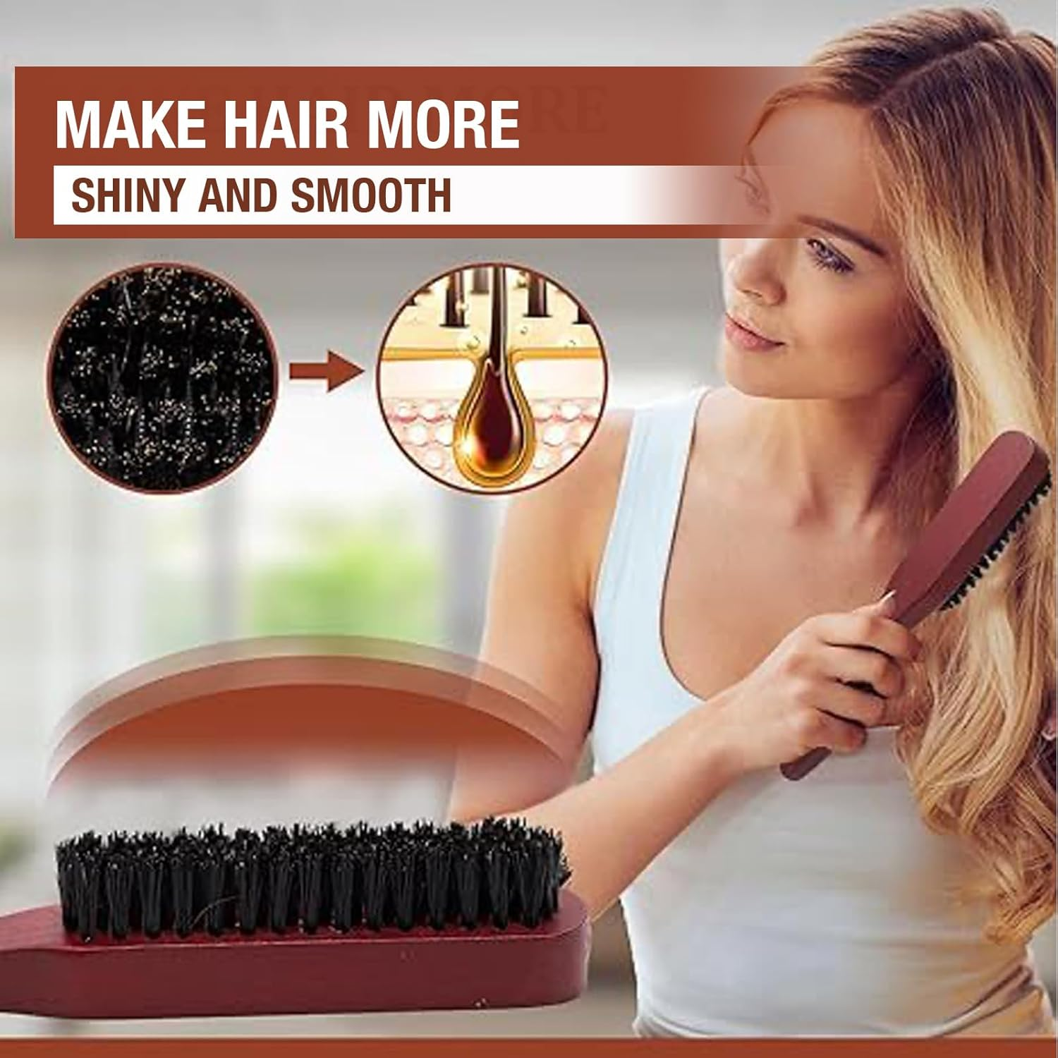 Auzly 5-Pack Premium Boar Bristle Hair Brush Set | Natural Slick Back & Beard Styling Brushes | Anti-Static Wooden Handle Hair & Beard Modeling Kit for Men & Women image number 3