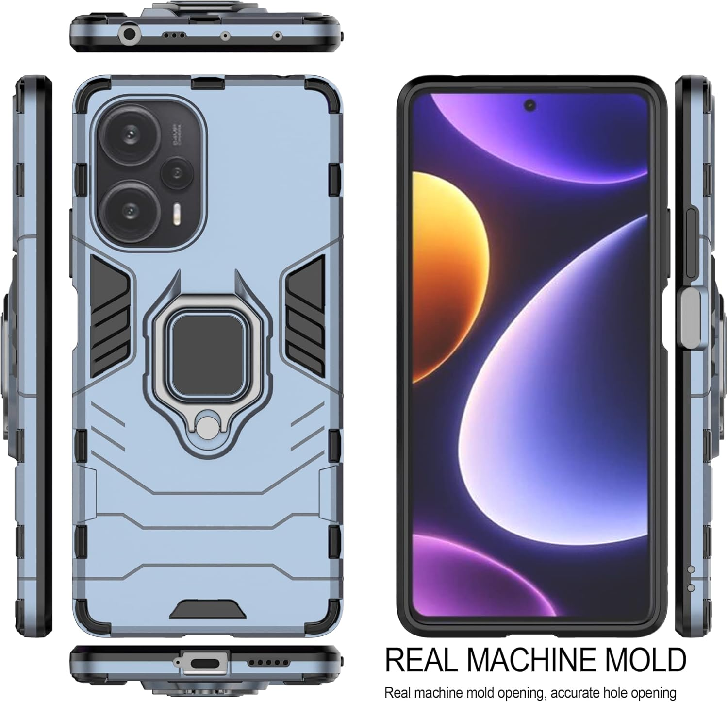 ESTH&reg; Compatible with Xiaomi Poco F5/Redmi Note 12 Turbo Case with 360&deg; Rotating Ring Stand Protective Case [For Mobile Phone Holder Car Magnet] Military Shockproof Mobile Phone Case, Blue image number 1