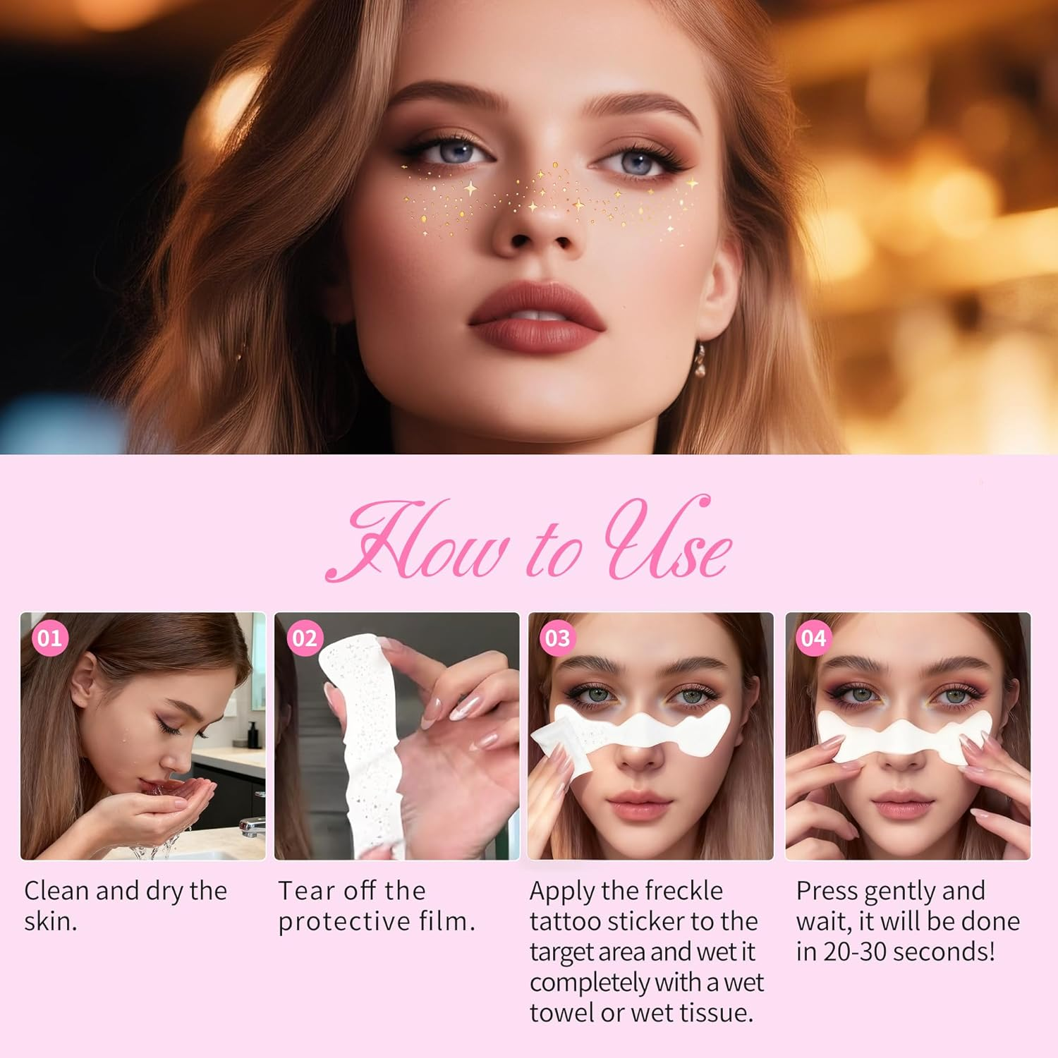 12 Pieces Girl Freckle Tattoo Stickers, Temporary Face Tattoo Waterproof Stickers, Gems Face Jewels for Music Carnival Party Makeup image number 2