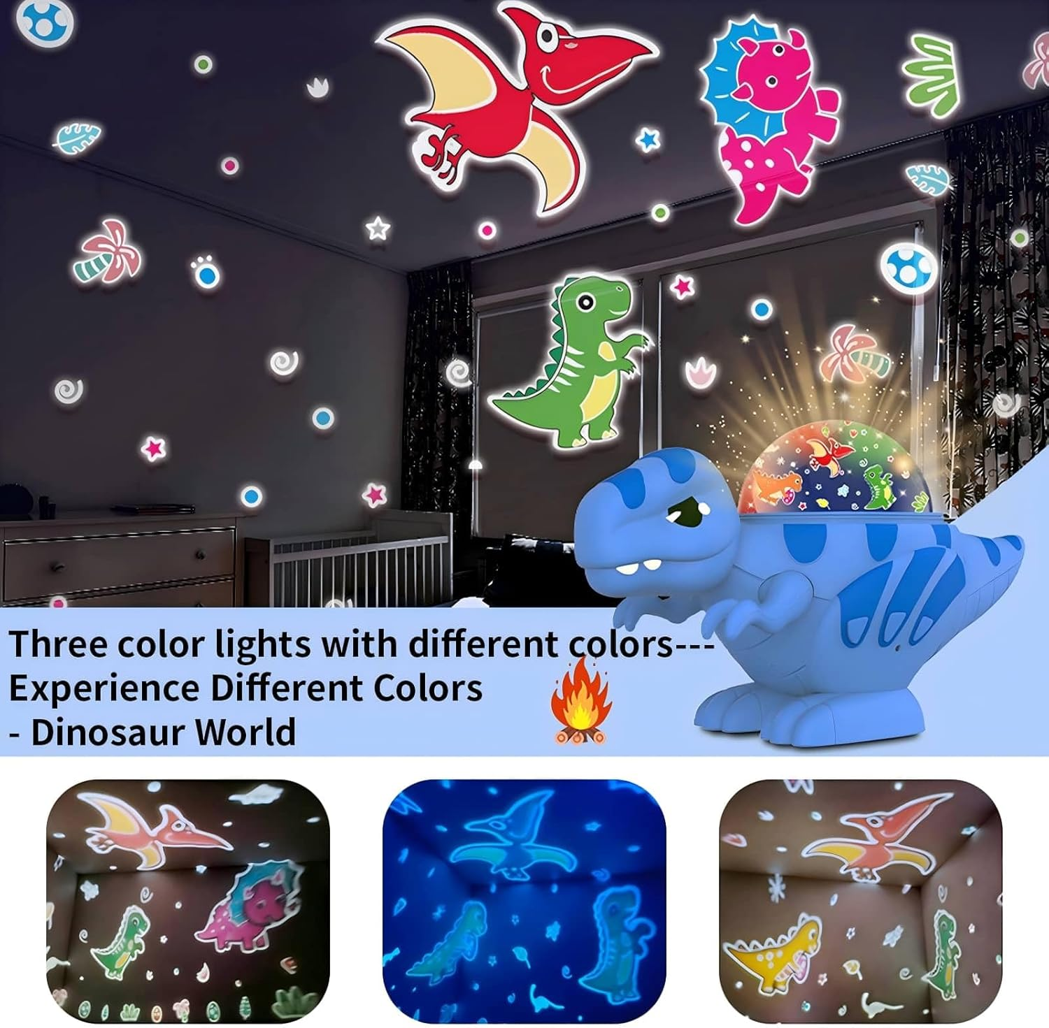 Dinosaur Projector Lamp, Dinosaur Toys, Projector Night Light for Kids Bedroom, Birthday Gifts, Boys' and Girls' Toy Atmosphere Lamp, Chirstmas Stocking Stuffers Gifts for 3-10 Year Olds Kids (Blue) image number 6
