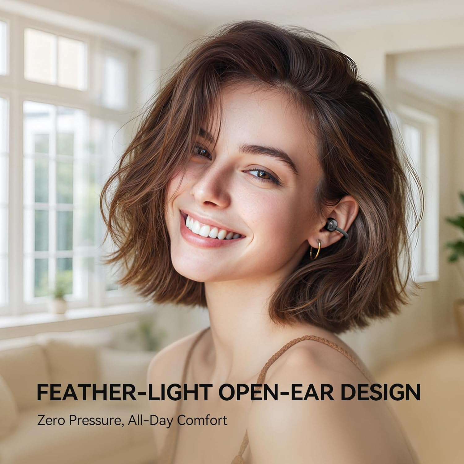 1MORE S20 Open Ear Headphones, Lightweight Comfort Clip-On Wireless Earbuds, 30H Playtime Bluetooth 5.4 Headphones with 4 ENC Microphones, IPX5 Water Resistance, Secure Fit for Sports Workout, Black