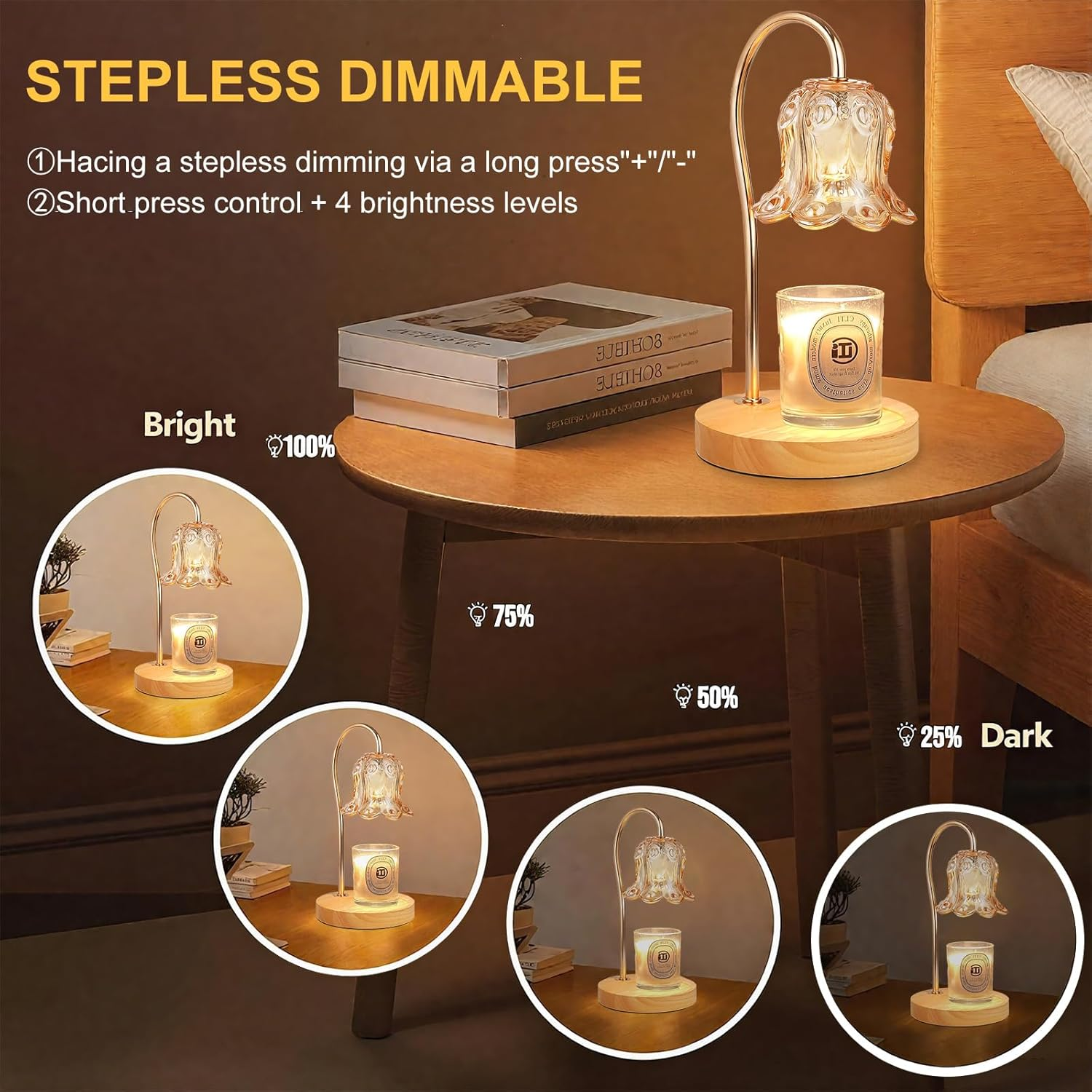 Candle Warmer Lamp with Timer Dimmer & Delayed Shutdown,Electric Candle Warmer,Vintage Flower Lily Lamp,Wax Melt Warmer for Jar Candles with 2 Bulbs,Gifts for Women, Home Bedroom Decor image number 4