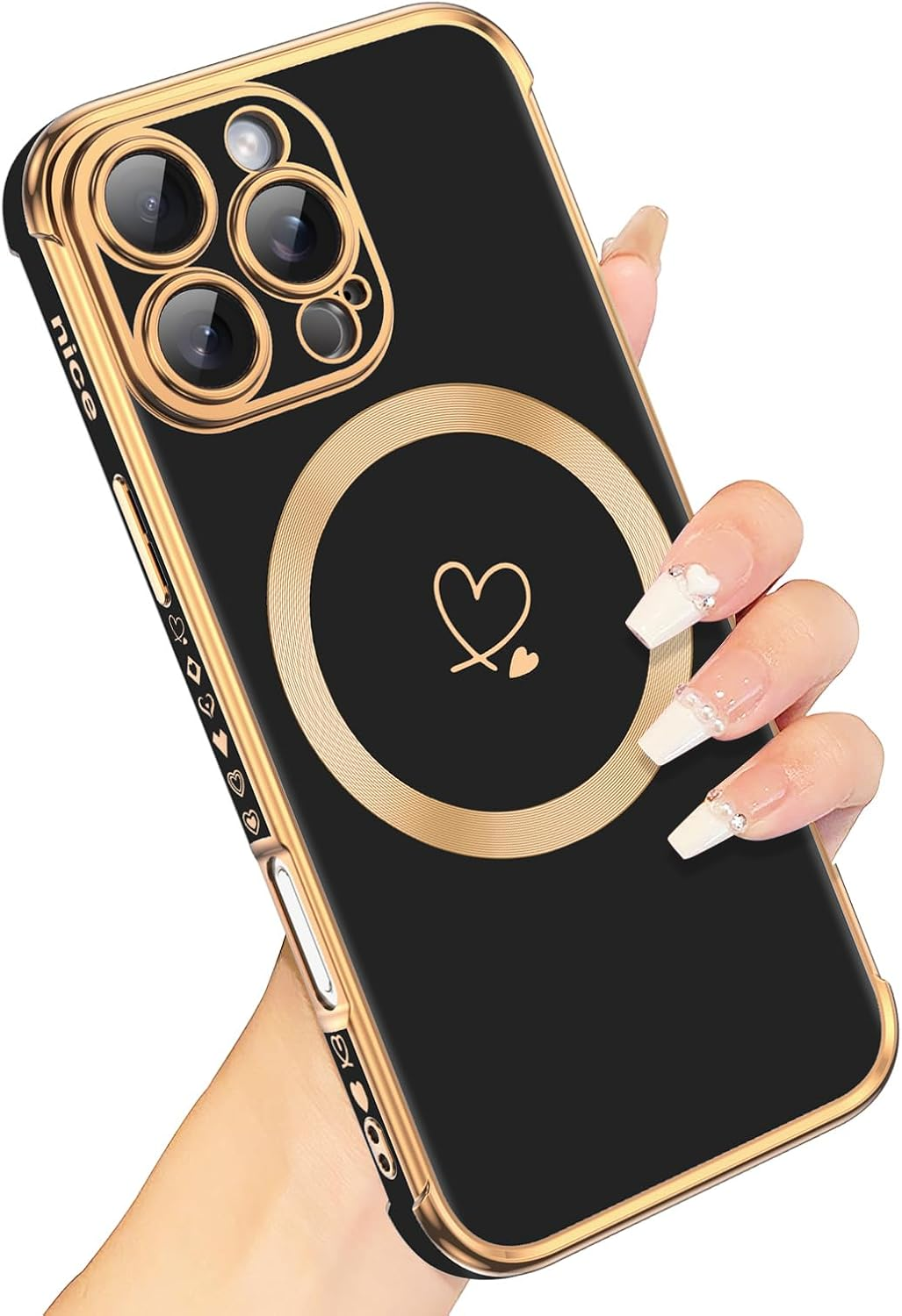 GUAGUA Magnetic Case for Iphone 16 Pro,[Compatiable with Magsafe] Soft TPU Gold Plating Cover Women Girl Drop Protection & 4 Corners Shockproof Stylish Phone Cover, Black image number 2