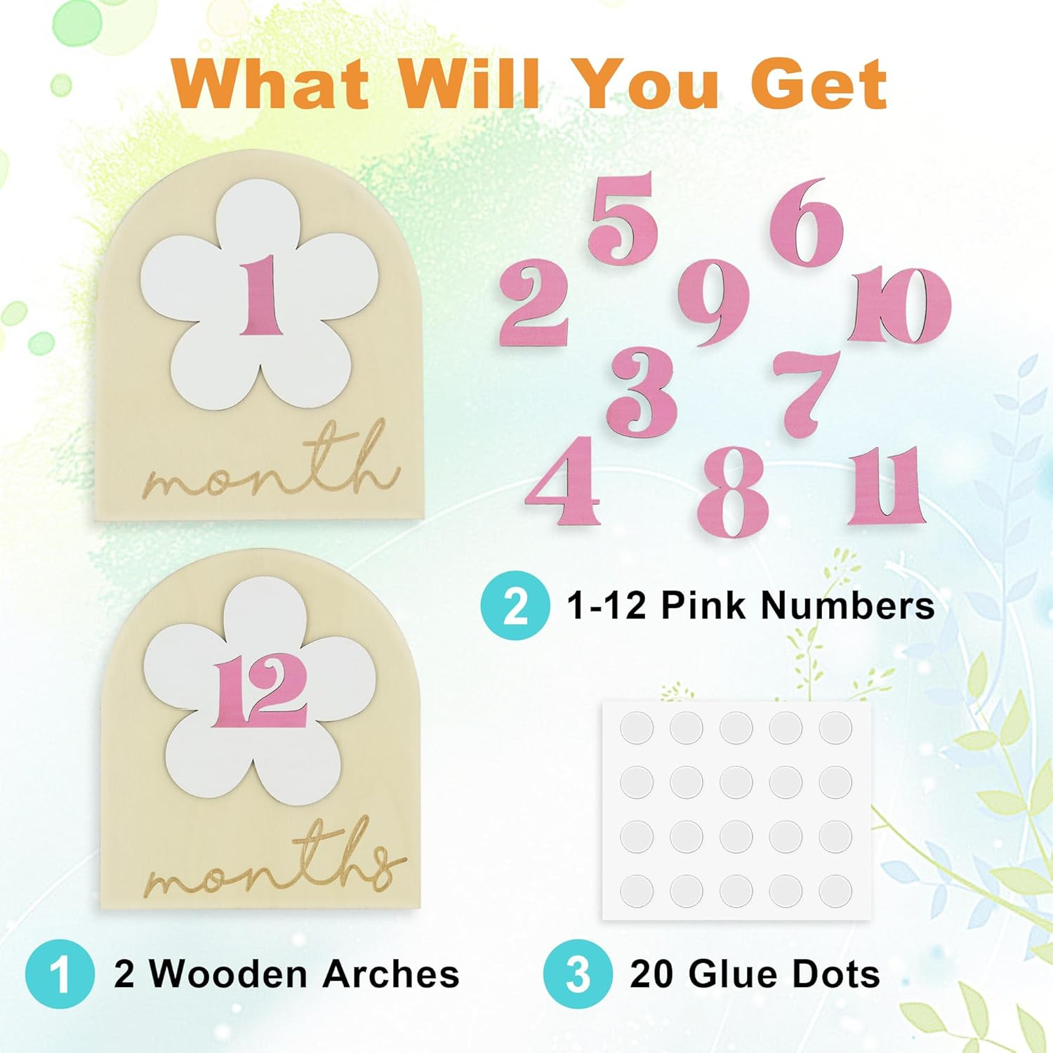 Flower Monthly Baby Milestone Cards, 1-12 Months Interchangeable Month Baby Milestone Signs, Months Baby Milestone Wooden Circles, Baby Announcement Sign, Newborn Photo Props (Wooden) image number 6