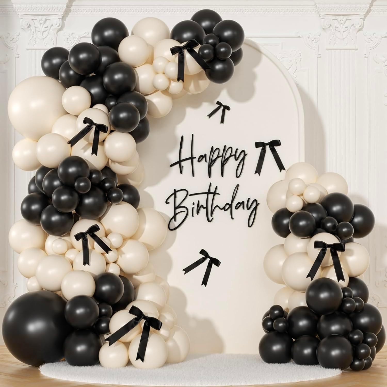 141 Sexy Birthday Decorations, Beige Balloon Arch Set, Pearly White Balloons and Black Bow Wedding Baby Shower Gender Reveal Black Bow Birthday Decorations (Beige)