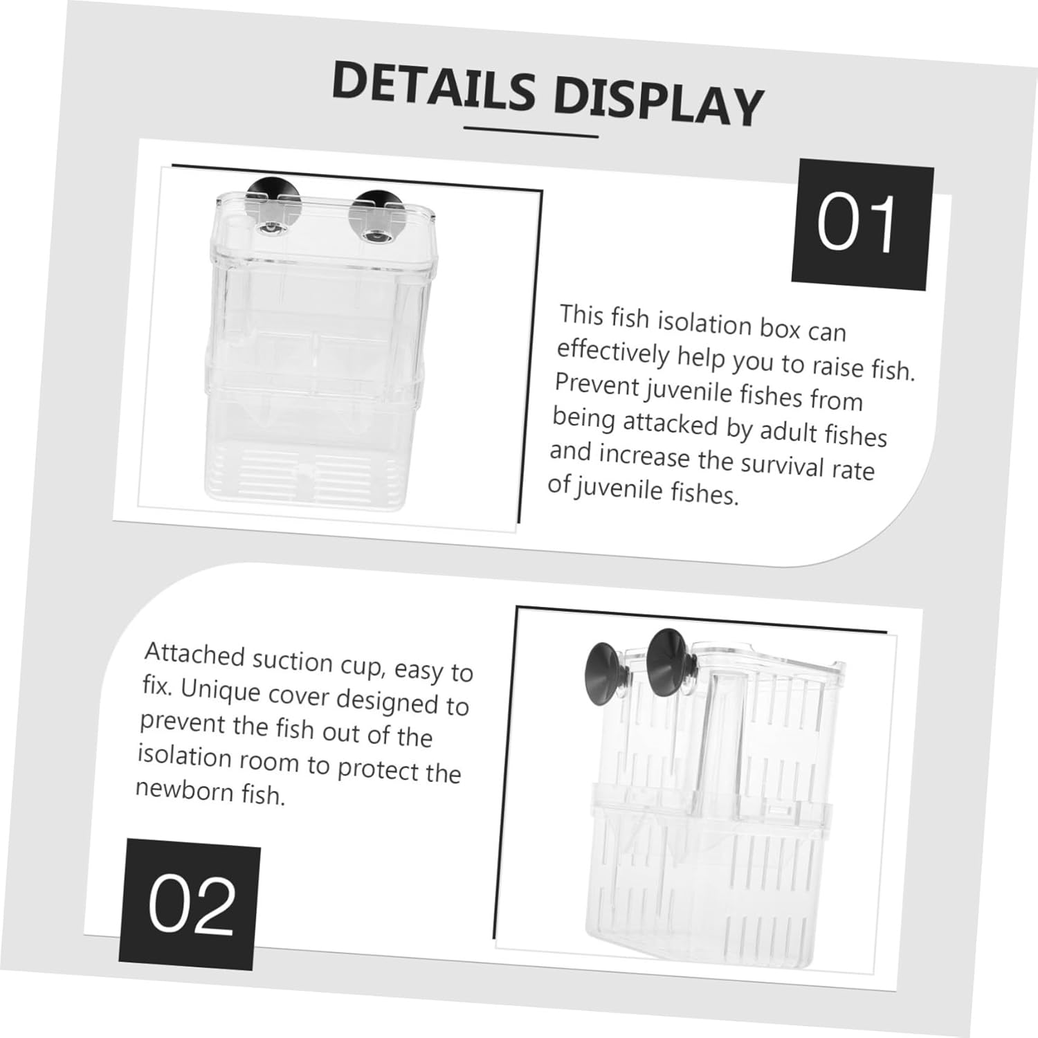 Abaodam 2Pcs Aquarium Fish Breeding Box Isolation Box with Suction Cups Large Double-Layer Hatchery Incubator for Tank Aquatic Pets Random Color image number 3