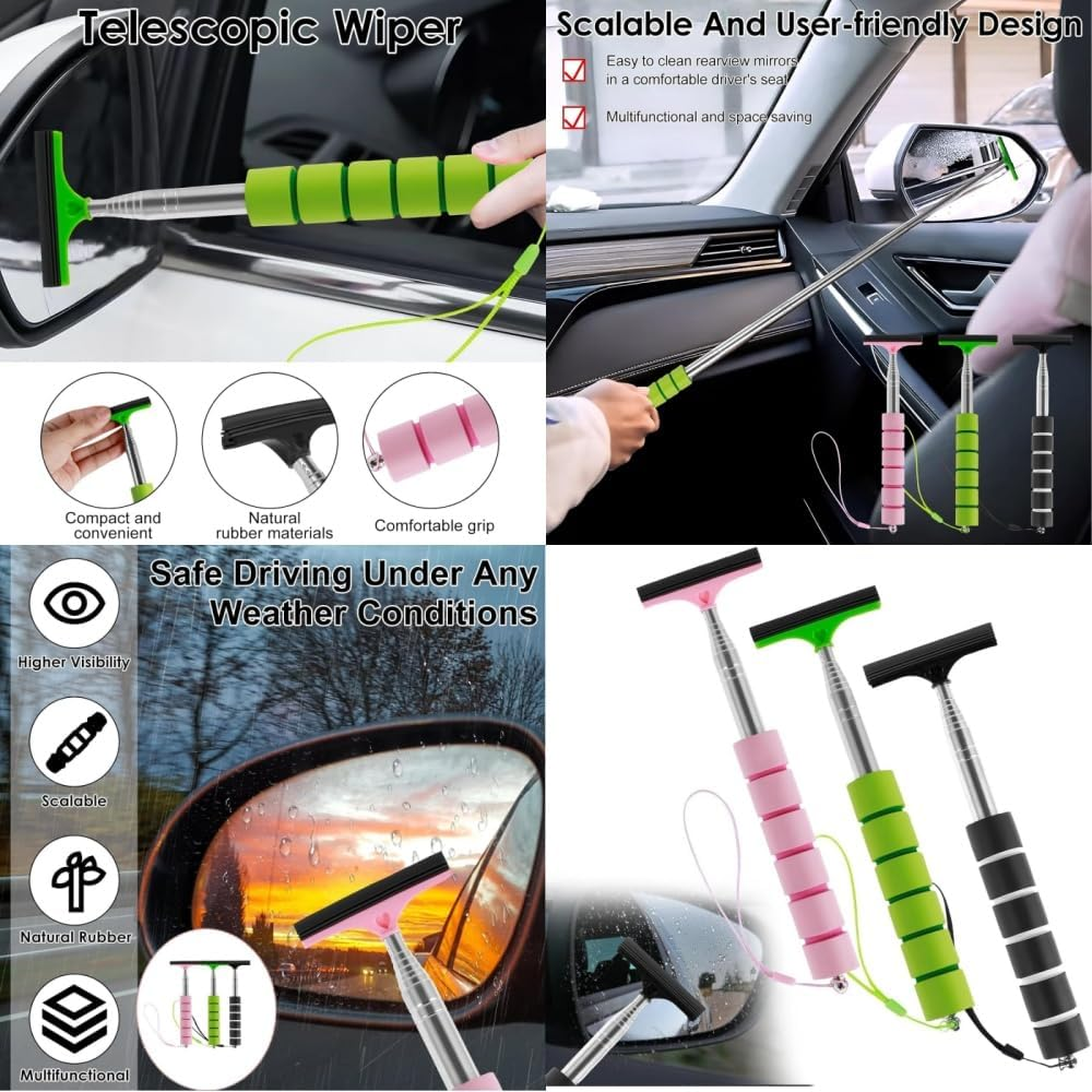 Car Rearview Mirror Wiper, 3 Pcs Portable Side Mirror Squeegee, Multifunctional Car Squeegee, Retractable Window Squeegee, Cleaning Tool for Windows, Mirrors image number 2