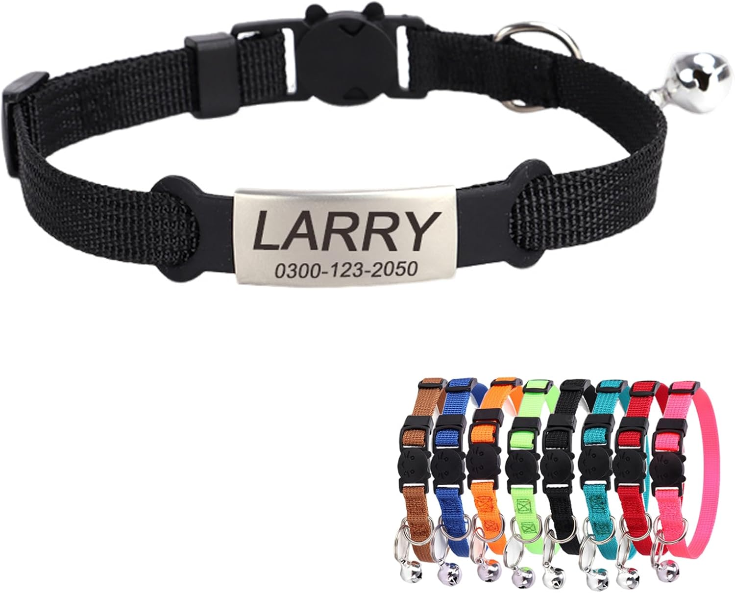 Personalised Kitten Cat Collar with Safe Breakaway Quick Release Buckle Bell ID Tag Custom Name and Phone Number for Boy Girl Cats