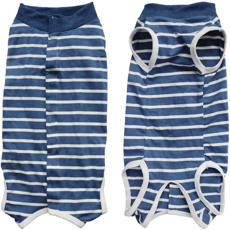 Dog Recovery Suit Cats Bodysuits for Abdominal Wounds Recovery Shirt for Male Female Pet Surgical Snugly Suit after Surgery Anti-Licking Dog Onesies (Blue Stripe, XL) image number 5