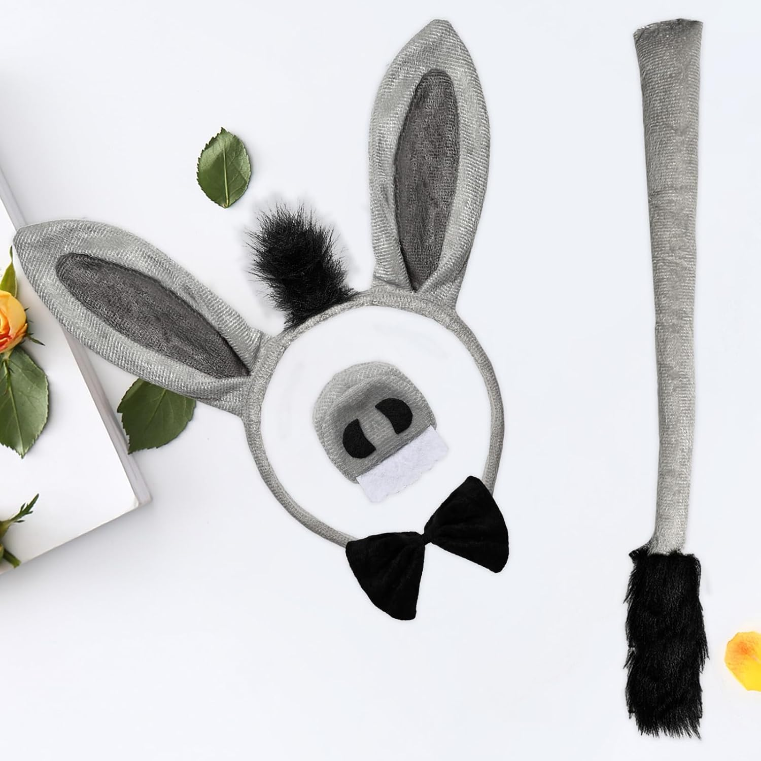 4 Pcs Donkey Costume Accessory Set Donkey Ears Headband Tail Nose Bow Tie image number 6