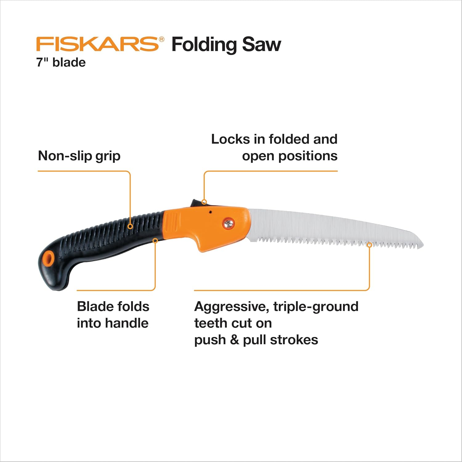 Fiskars Hand Saw, Folding Saw with Power Tooth Saw Blade with Triple Ground Teeth That Powers through Wood Faster, Soft Grip 7-Inch Pruning Saw image number 3