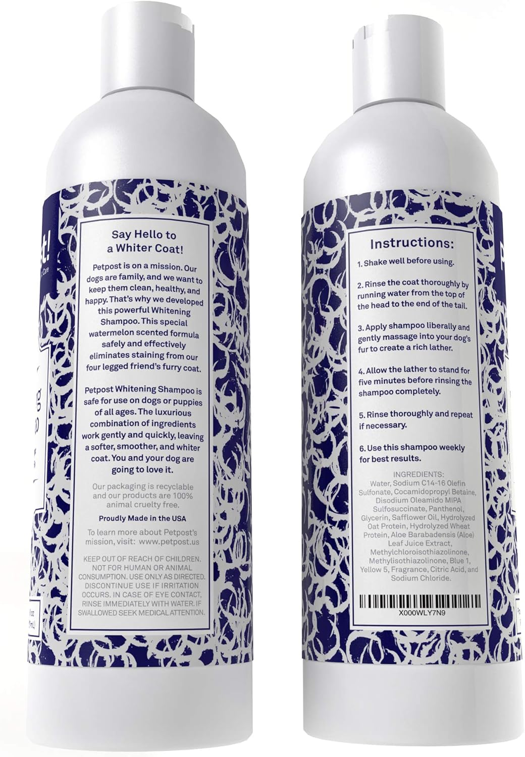 Petpost | Dog Whitening Shampoo - Best Lightening Treatment for Dogs with White Fur - Soothing Watermelon Scent - Maltese, Shih Tzu, Bichon Frise Approved 237 Ml