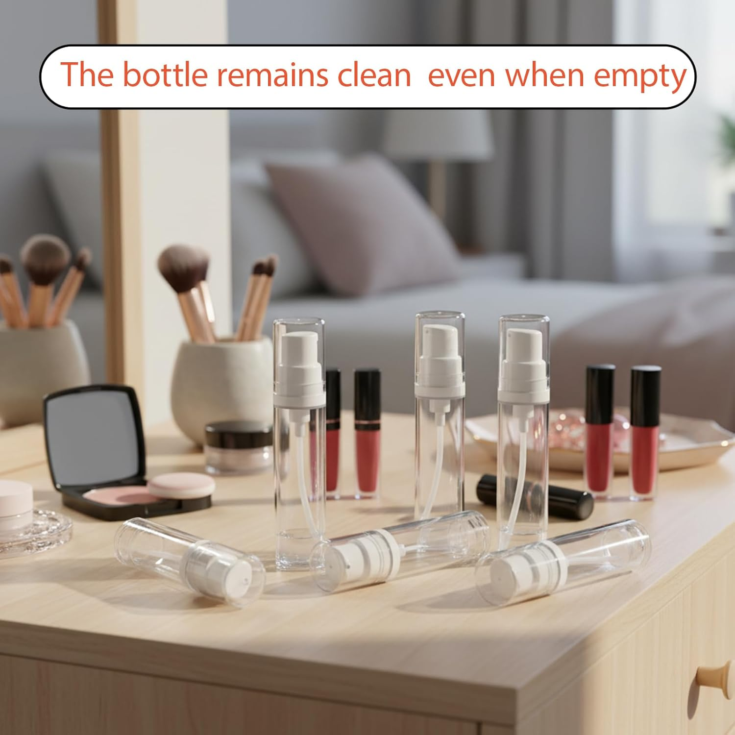 4 Pack 10Ml Clear Airless Pump Bottles, Refillable Vacuum Cosmetic Travel Containers, Leak-Proof Press Bottles for DIY Foundation, Gel, Essence, Lotion & Moisturizer image number 3