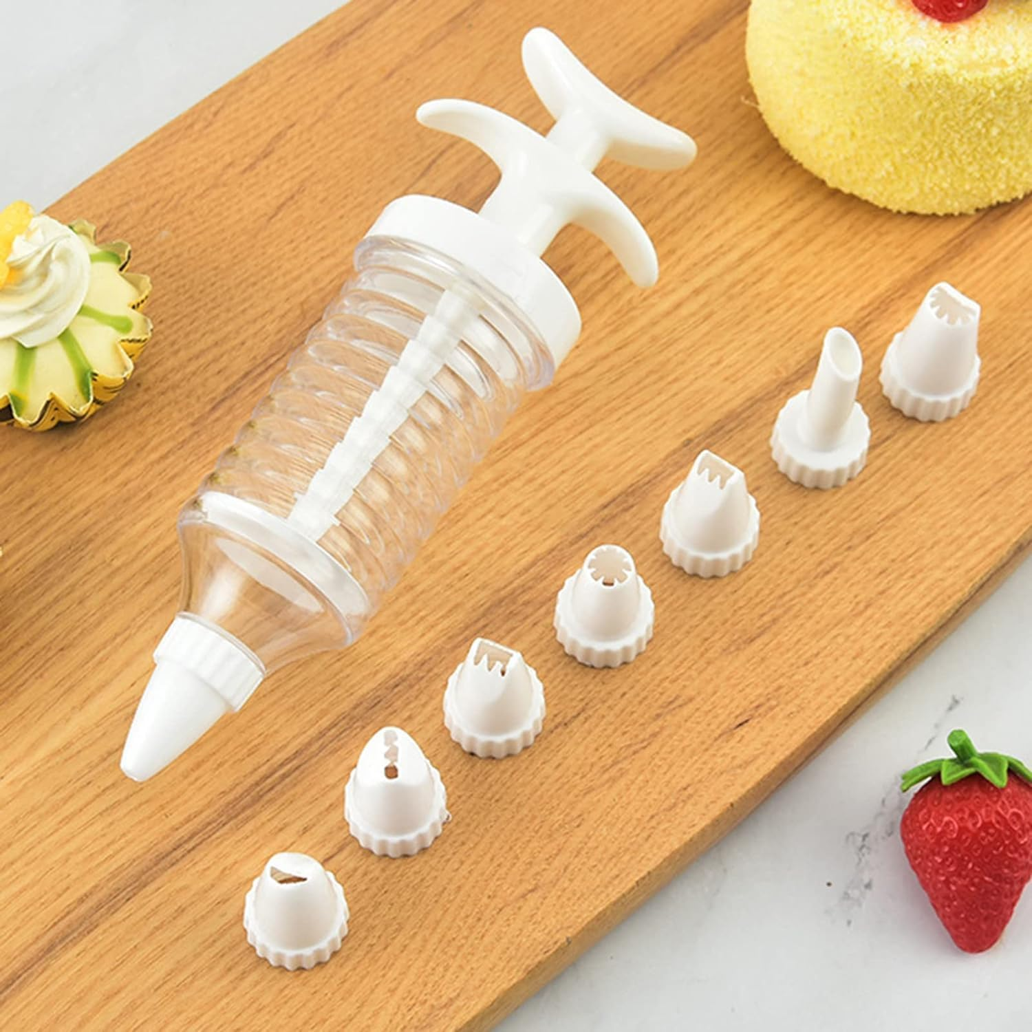 1 X White Pipe Nozzles with Syringe 8 X Plastic Piping Nozzle Dispenser Icing Piping Tips for Cupcakes and Cake Decorating Tools Kitchen Tools and Gadgets image number 1