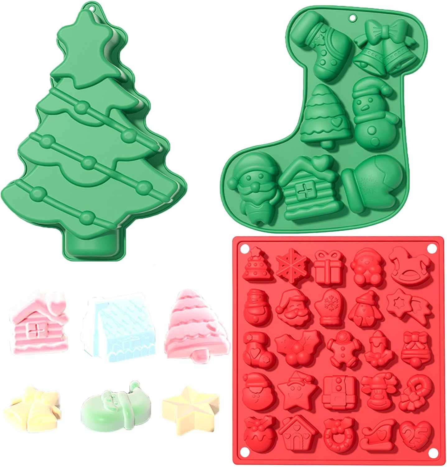 Pack of 3 Christmas Chocolate Moulds Silicone Mould for Chocolate on Lollipop 33 Cavities Silicone Baking Mould Christmas for Making Muffins, Cakes, Pudding, Chocolate image number 1