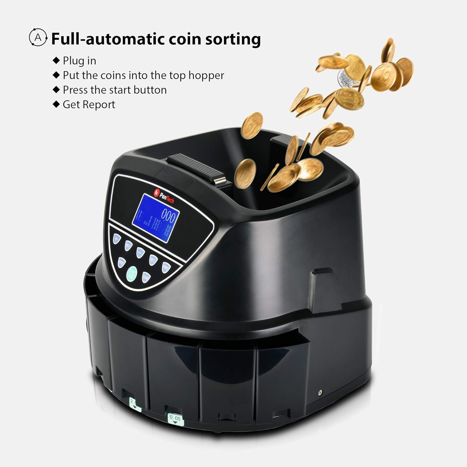 Pantech Australian Coin Counter Sorter-High-Speed Coin Counting Machine, up to 400 Units/Min-Money Digital LCD Display-Anti-Jam Function- Versatile Coin Sorter Australian- Coin Counting Machine image number 6