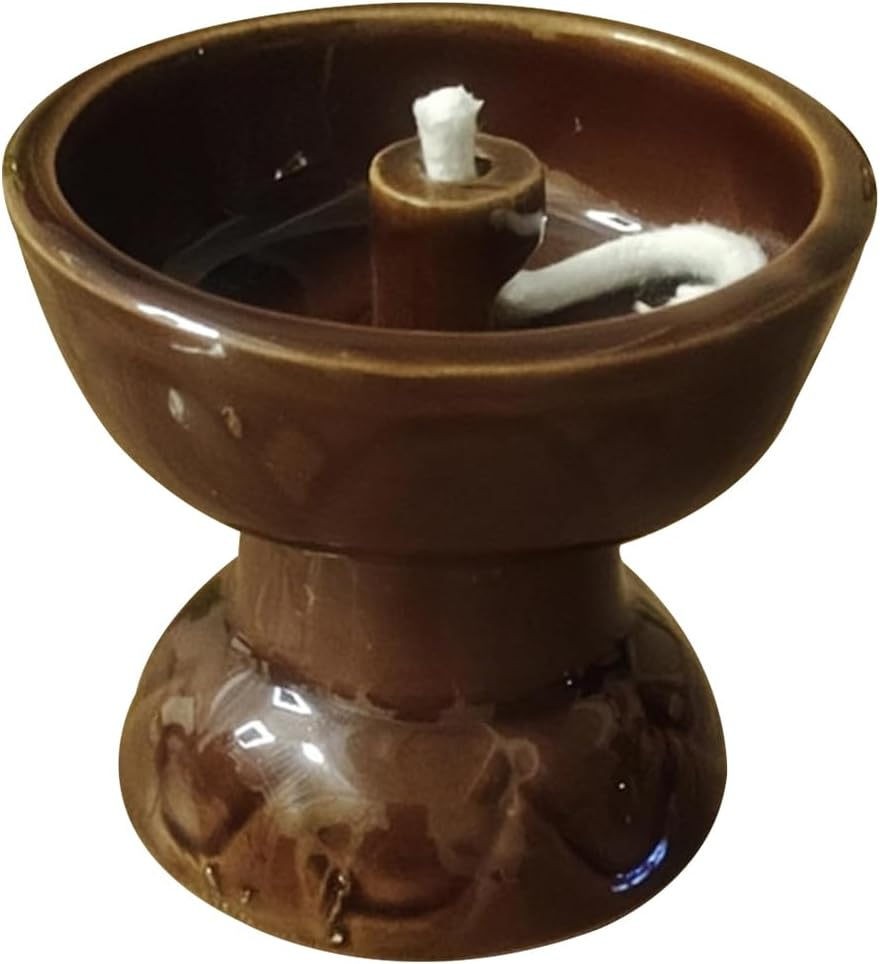 VOSAREA Ceramic Vintage Oil Lamp Kerosene Lantern Oil Lamp Decorative Light Vintage Paraffin Antique Candle Holder for Living Room Ambient Light (2.67X2.67X2.36 Inch) image number 6