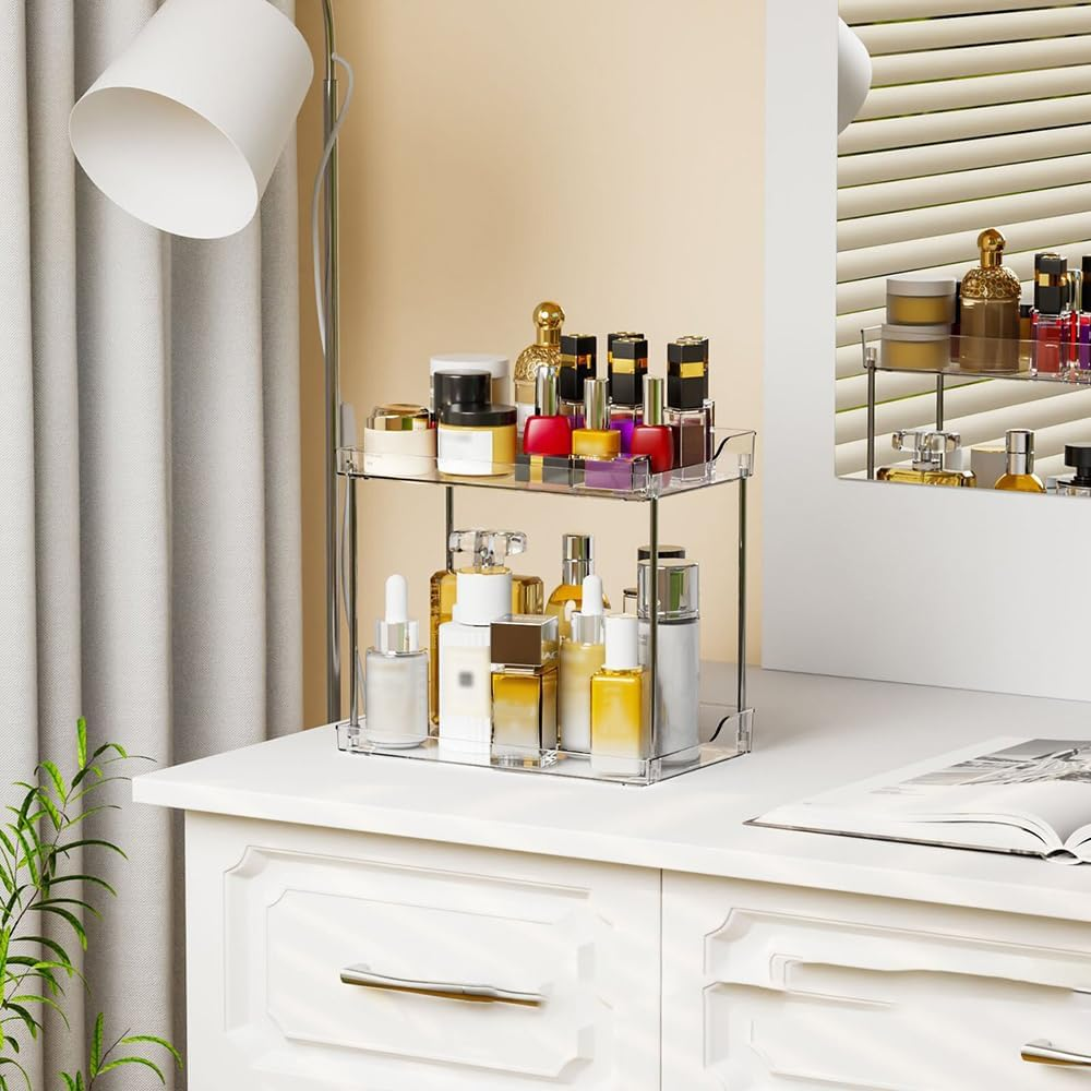 Bathroom Counter Organizer,2-Tier Make up Organizers and Storage, for Perfume Stand, Vanity Holder, Dresser Tray, Spice Rack, Skincare, Coffee Bar (Rectangle) image number 4