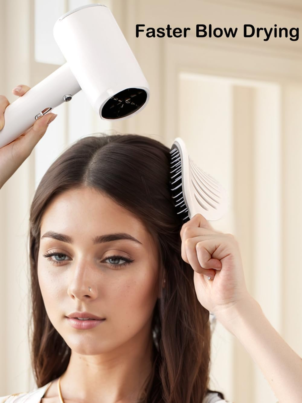 Self Cleaning Hair Brush, Easy Clean Detangling Brush, Curved Vented Detangler Brush for Faster Blow Drying for Women Men Kids, Wet & Dry Hair (White)