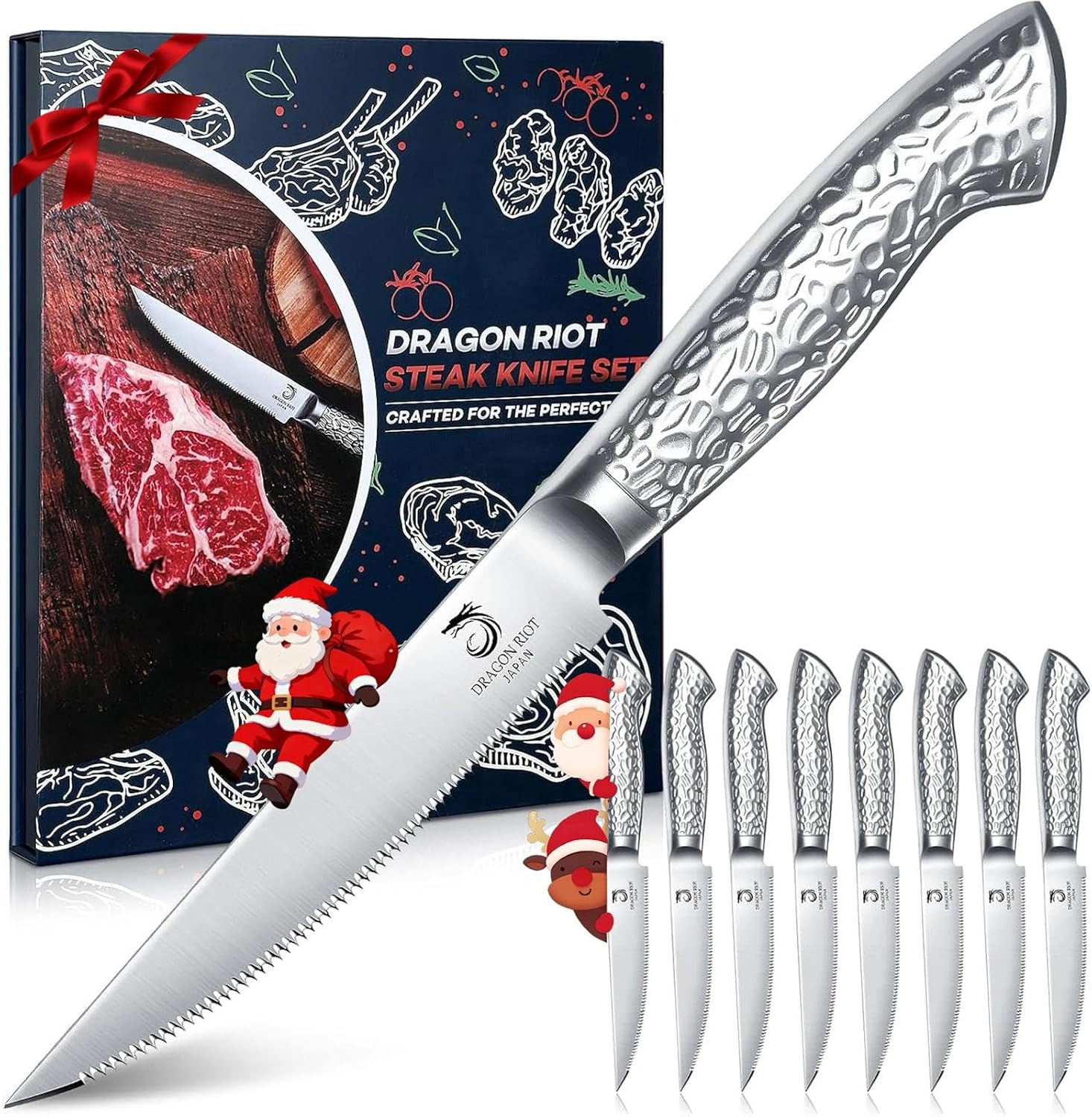 DRAGON RIOT Steak Knife Set 8-Piece Steak Cutlery with Sawtooth Blades Made of Japanese Stainless Steel, Dishwasher Safe Includes Storage Box image number 3