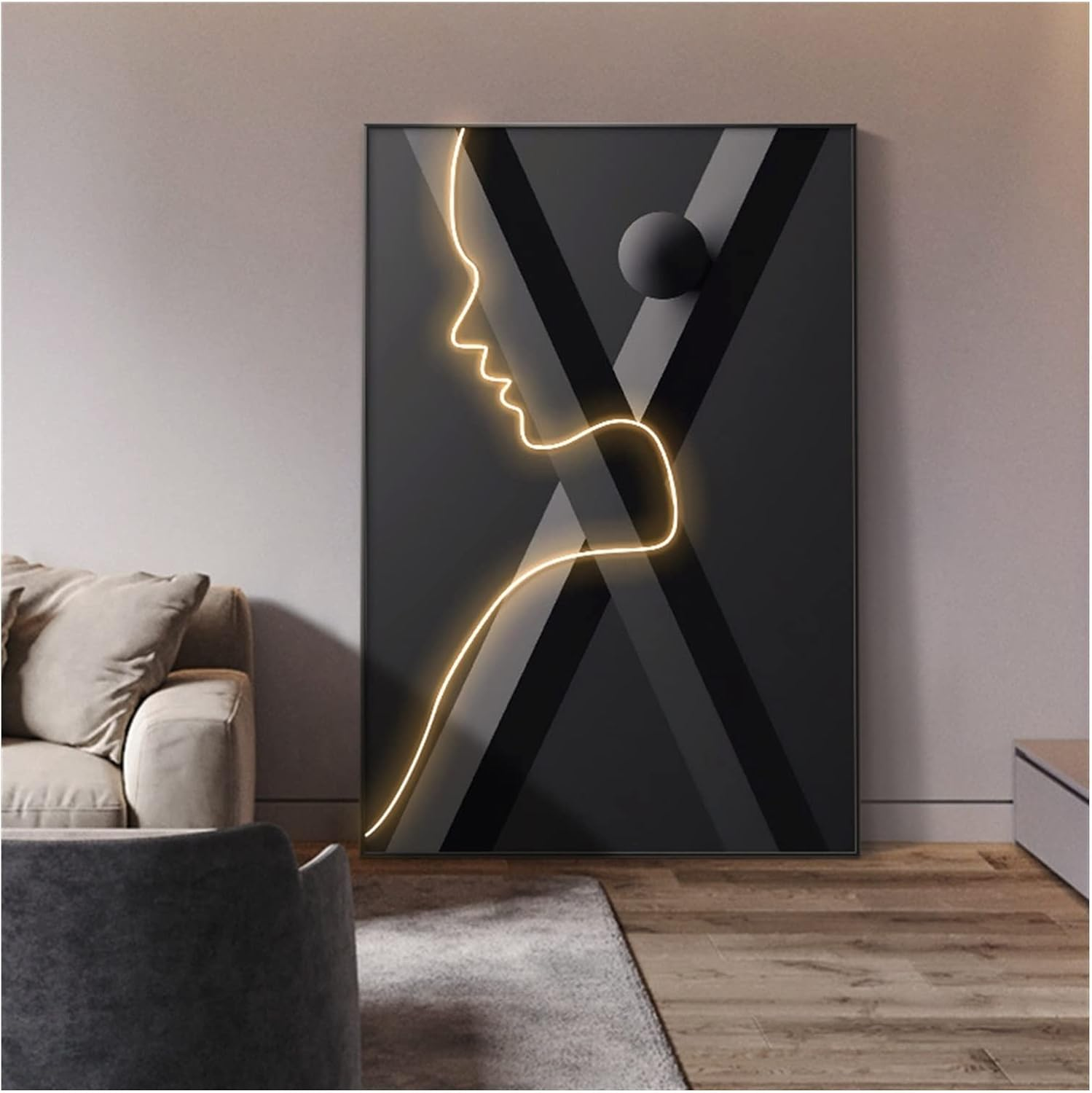 SDRC58EY Wall Art Entrance Hanging Painting Lamp Luminous Character Decorative Painting Modern Living Room Sofa Floor Mural Wall Art Decor (Color : F Gold, Size : 100 * 150CM) image number 4