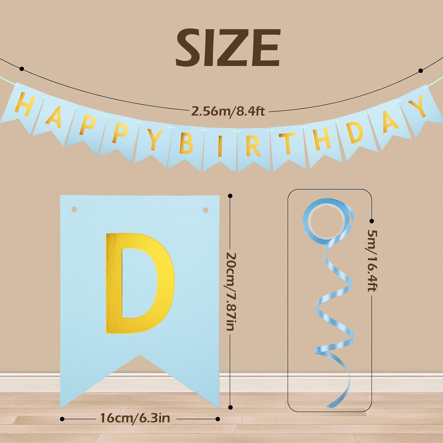 Bighan 5M Happy Birthday Banner Birthday Garland Party Decorations Birthday Signs Hanging Decor Kids' Birthday Party Banners, Blue image number 3
