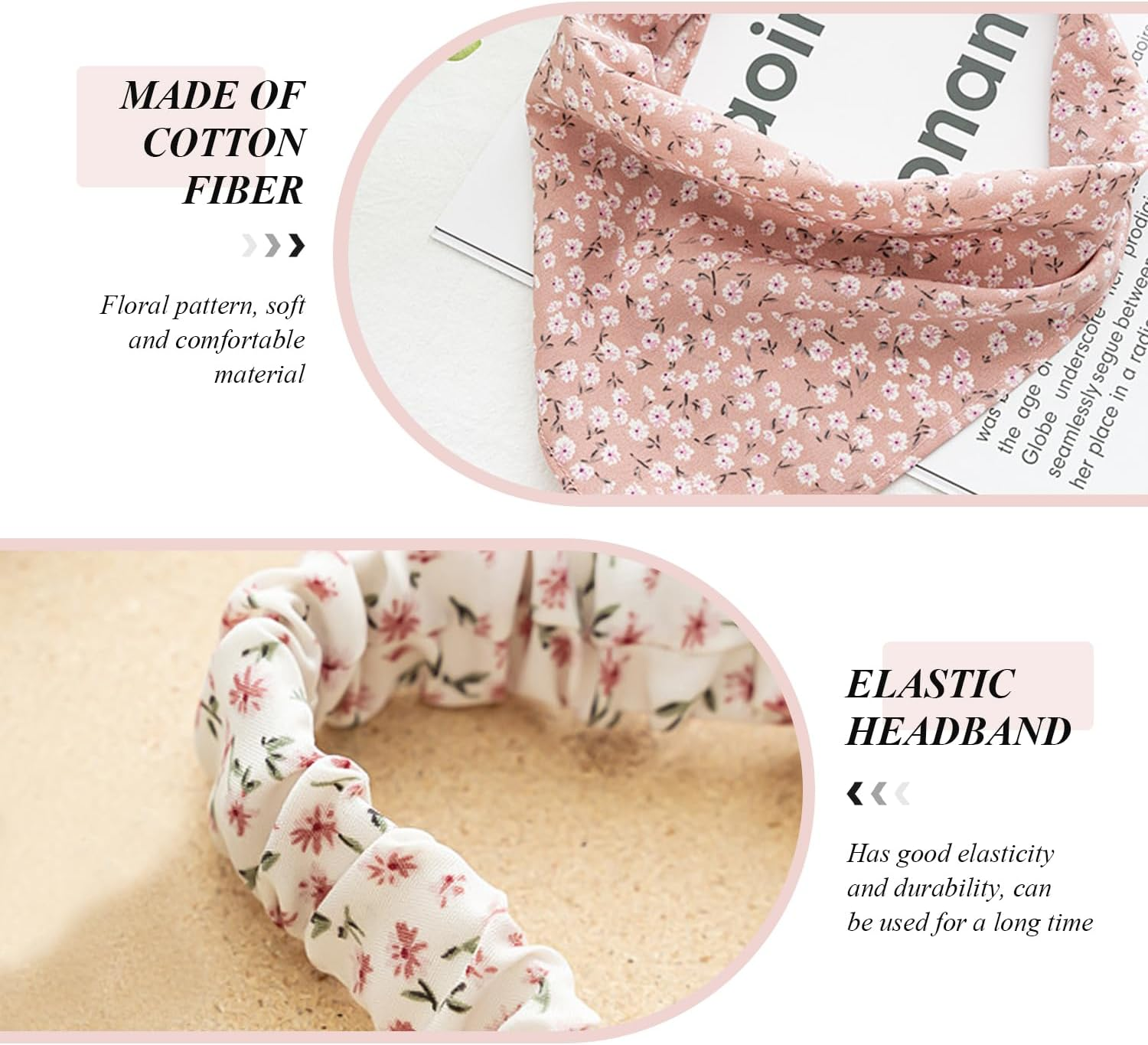 4 Floral Elastic Hair Bands, Headscarves with Elastic Band in Bohemian Style, Thin Floral Triangular Scarves, Daily Small Fresh Hair Accessories.
