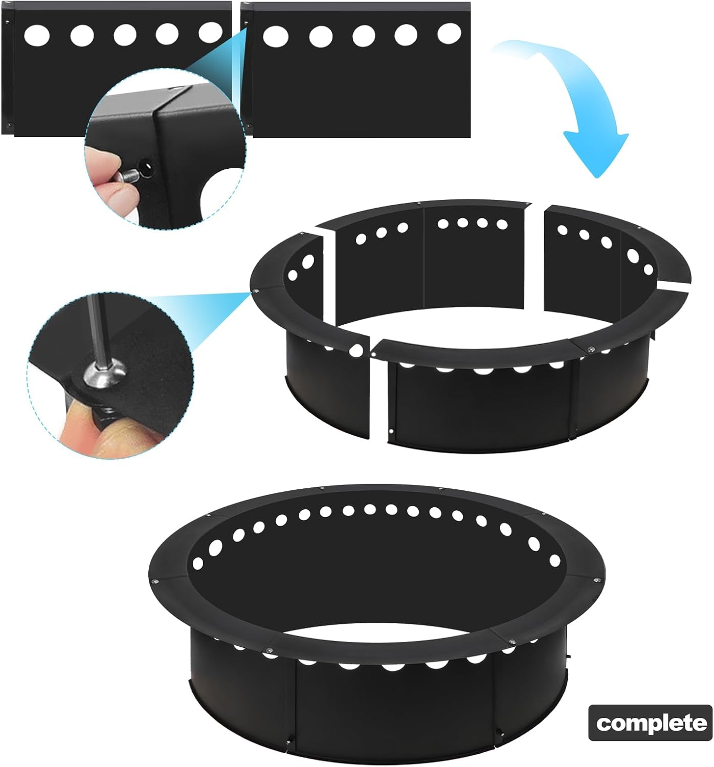 Outdoor Smokeless Large Fire Pit Ring 43 Inch Outer/39 Inch Inner Diameter, Heavy Duty Metal round Liner Insert for outside DIY Campfire or Bonfire Ring, above or in Ground Use image number 6