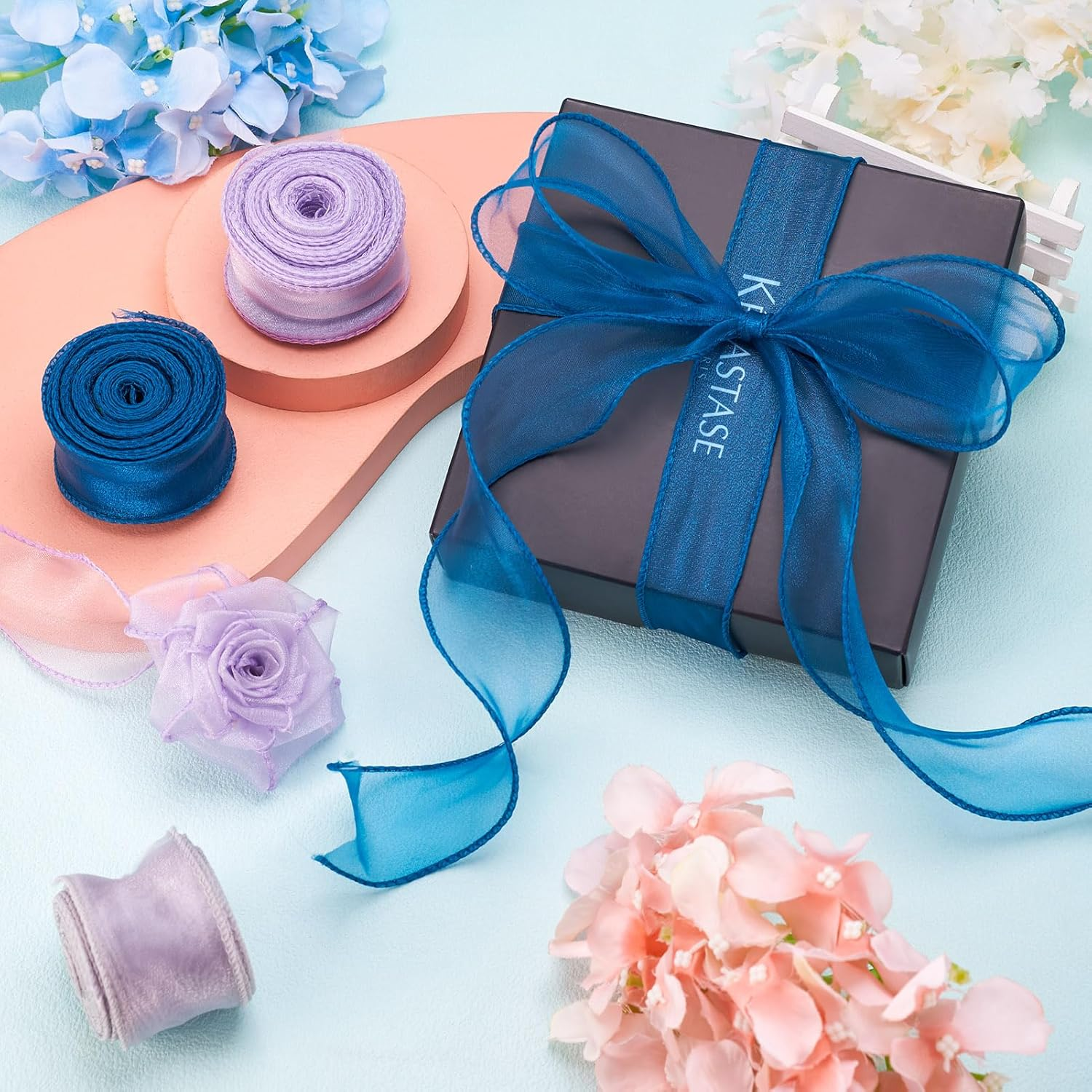 Crafans 3 Rolls 40MM Organza Chiffon Ribbons Shimmer Sheer Gift Wrapper Ribbons for Bouquet Wedding Bows Party Decoration image number 3