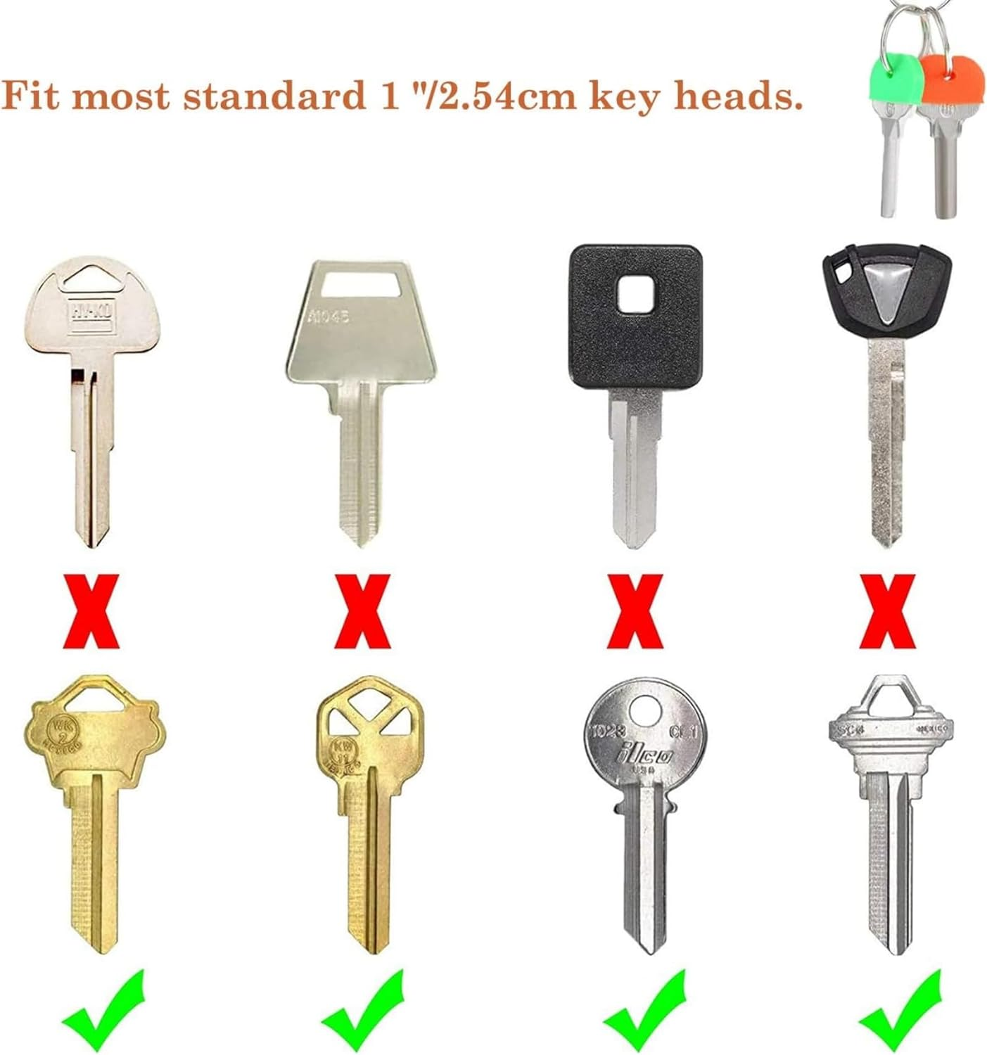40Pcs 2.5Cm Key Covers, Key Caps Tags Covers, Plastic Identifier Key Rings Label ID Colors Key Identifier Tag Covers, for Standard Flat House Keys (8 Colors) image number 4