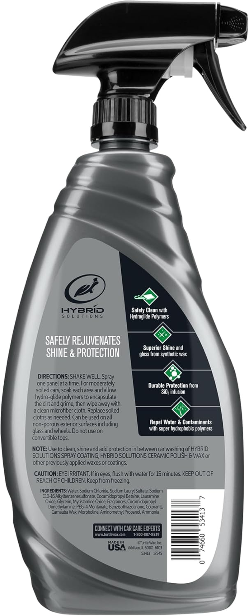 Turtle Wax 53413 Hybrid Solutions Ceramic 3-In-1 Detailer, Waterless Wash and Ceramic Wax Detailing Spray, Cleans, Shines & Protects Car Paint, Glass and Wheels, Repels Water and Dirt, 32 Oz.