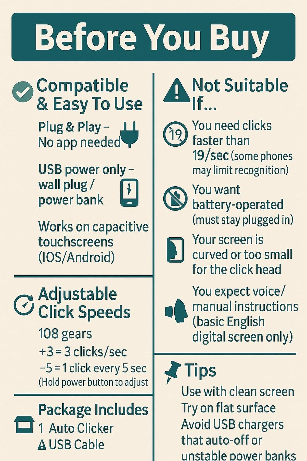 ANCLLO Auto Screen Clicker Portable Simulated Finger Continuous Clicking Adjustable Speed Physical Clicker Suitable for Games image number 2