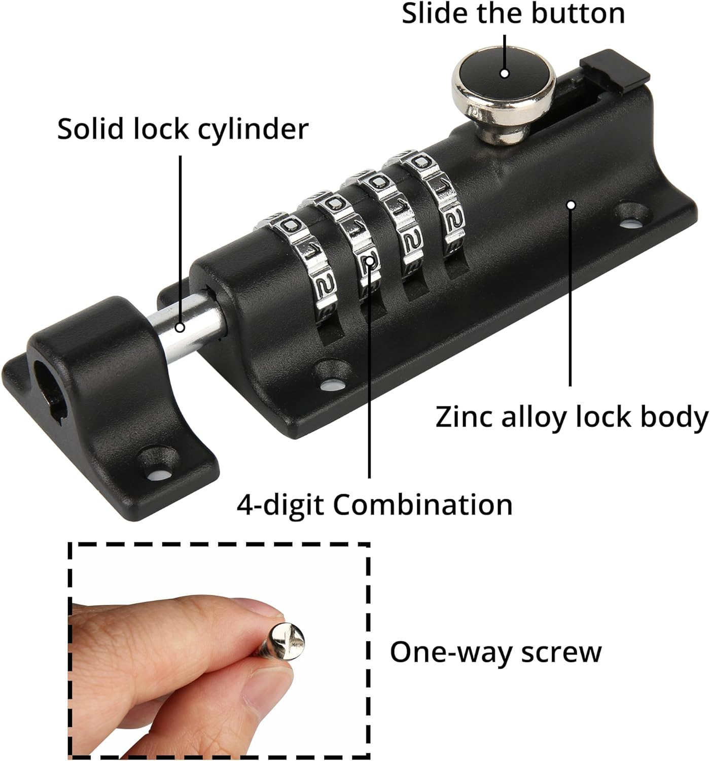 HASWARE Combination Locking Bolt, 4 Digit Combi Bolt Sliding Door Lock Resettable, Safety Slide Latch Lock with Password Setting, for Gate, Barns, Garages, Fences image number 1