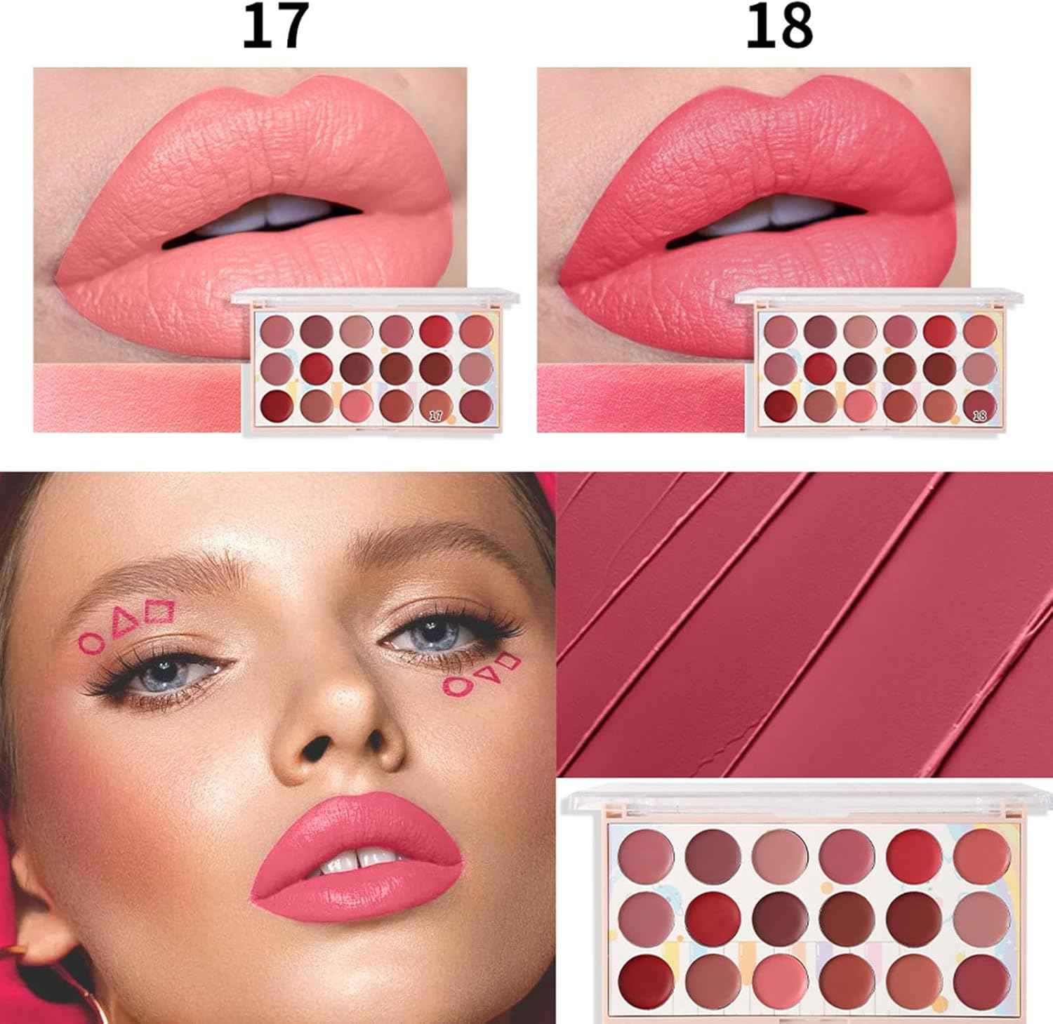 Matte Red Lipstick, Lipstick Palette, 18-Color Lip Gloss, Sweat-Proof Lipstick, Portable Lip Palette, Matte Lip Cream, Long-Lasting Lipstick, Lipstick Set, Red Lipstick Palette for Girls