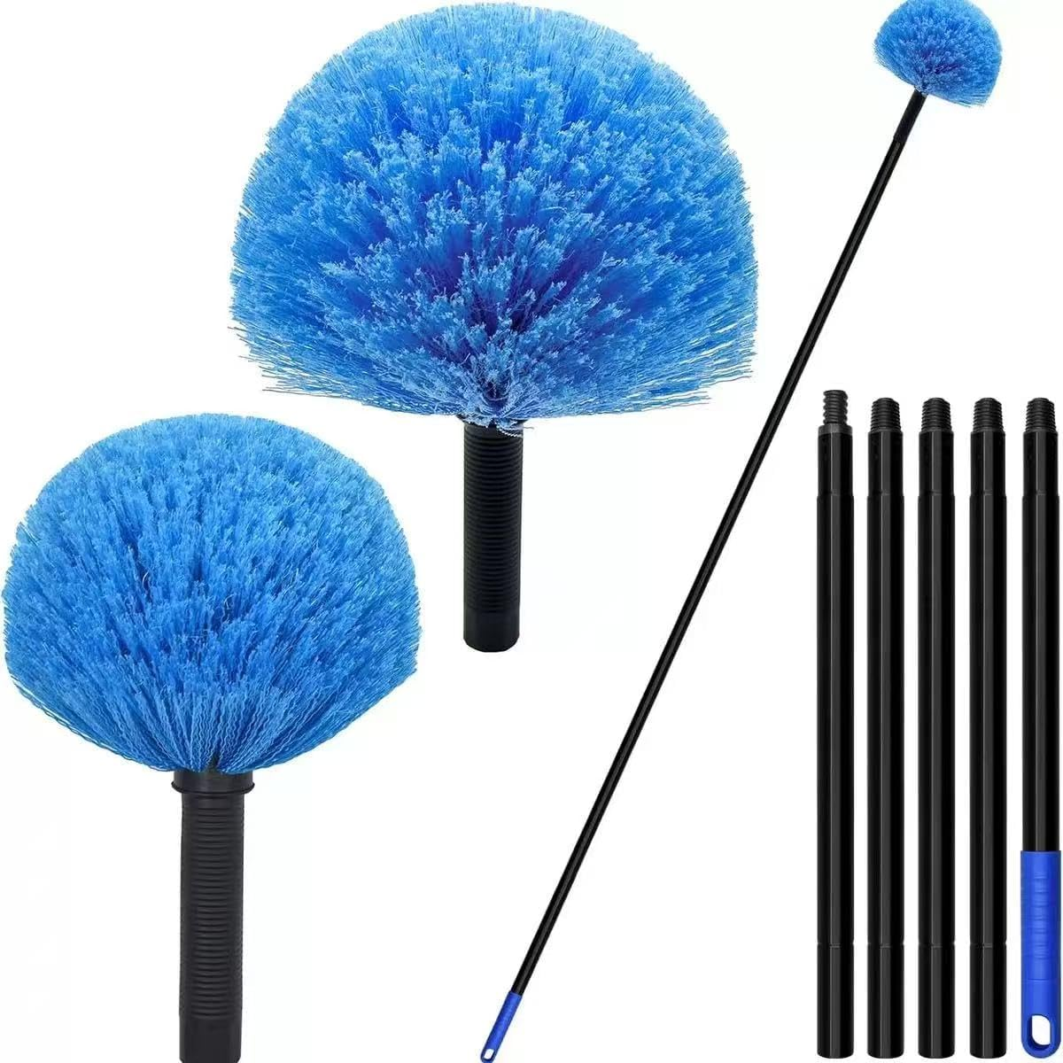 2 Pack Robust Cobweb Duster Head Brush, Superior Twist-On Web Cleaning Tool, Spider Web Remover Brush Compatible with Standard 3/4 Inch Threaded Poles for Outdoor & Indoor Use (Blue) image number 1