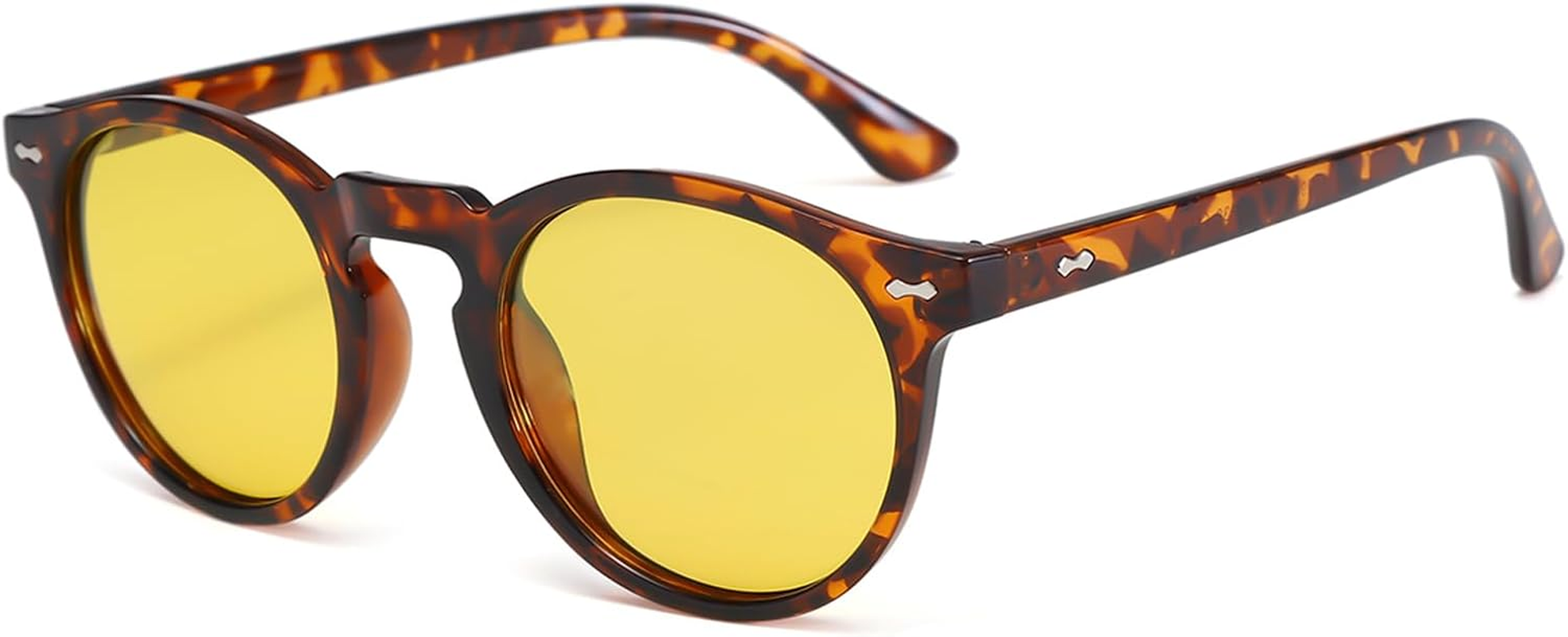 Long Keeper Retro round Polarised Sunglasses Mens Womens Small Circle Sunglasses Classic Vintage Shades Driving round Sun Glasses UV400 Protection - Clear Frame Blue Lens image number 6